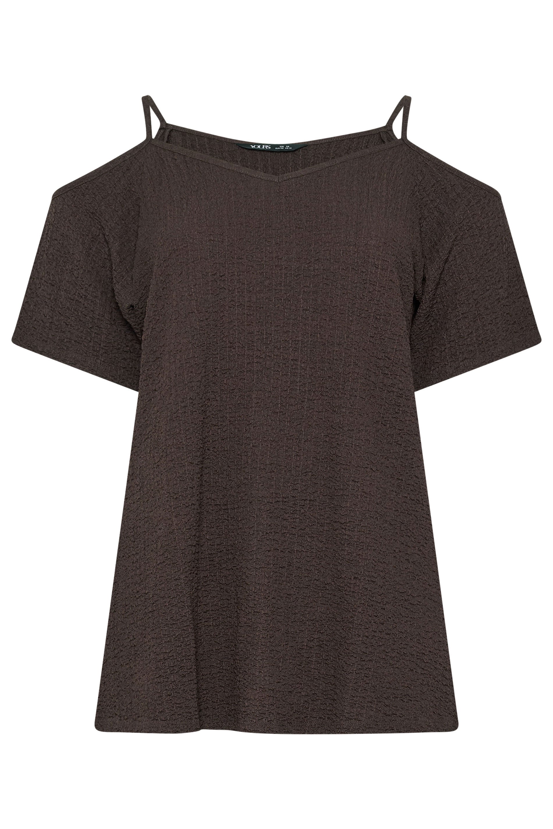 YOURS Plus Size Chocolate Brown Textured Cold Shoulder Top | Yours Clothing 5