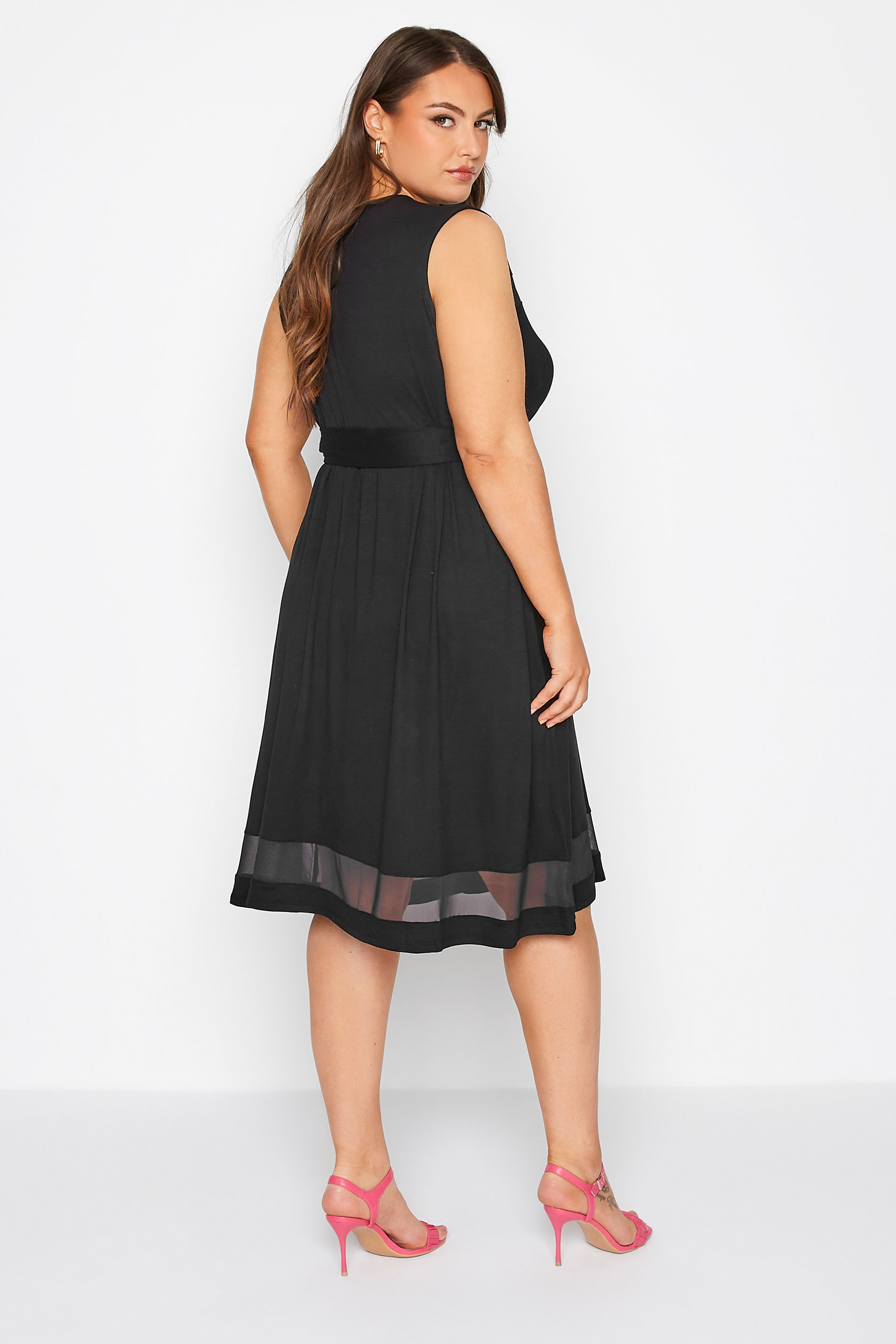 Plus Size Black Mesh Panel Skater Dress | Yours Clothing  3