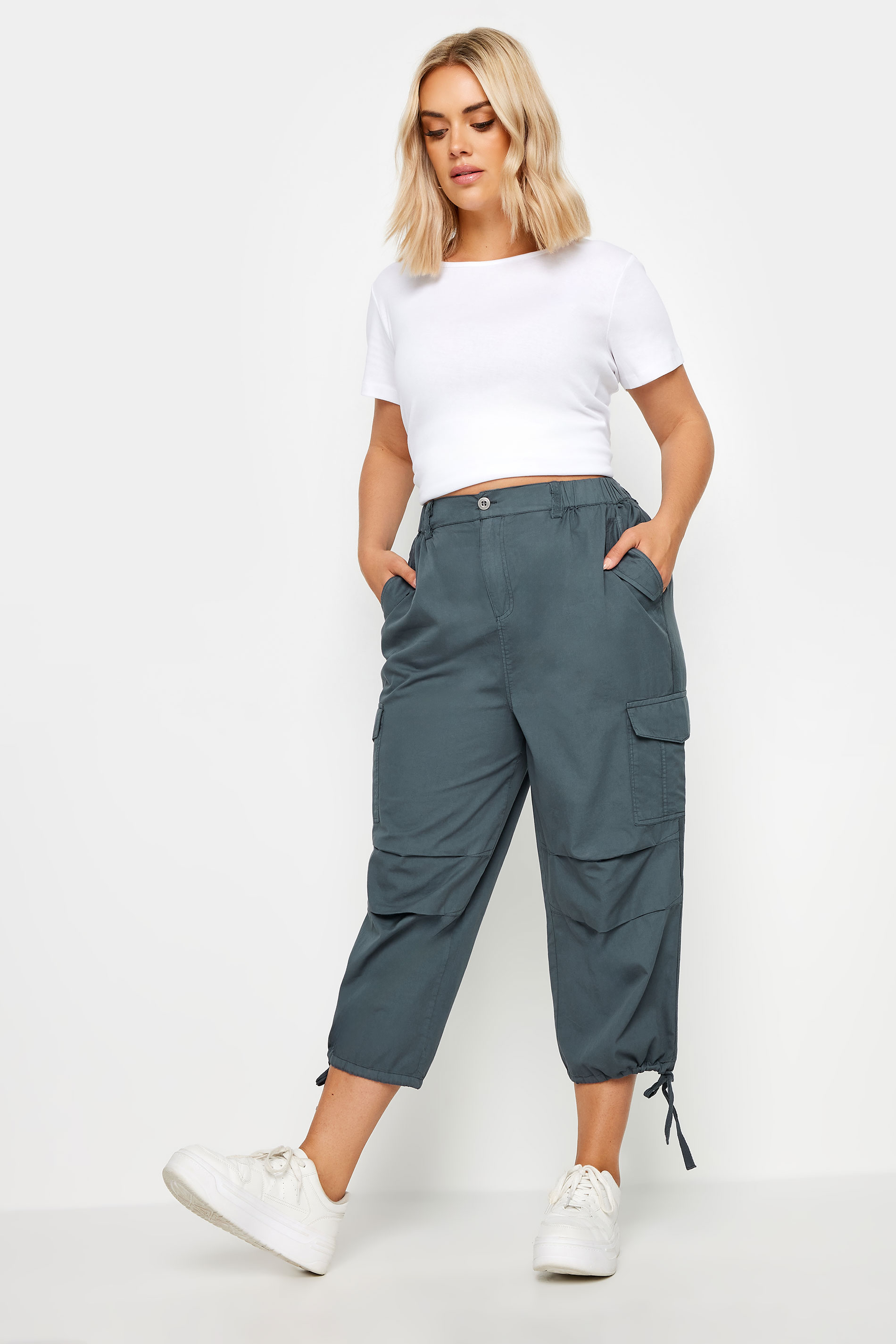 YOURS Plus Size Grey Cargo Cropped Trousers | Yours Clothing 2