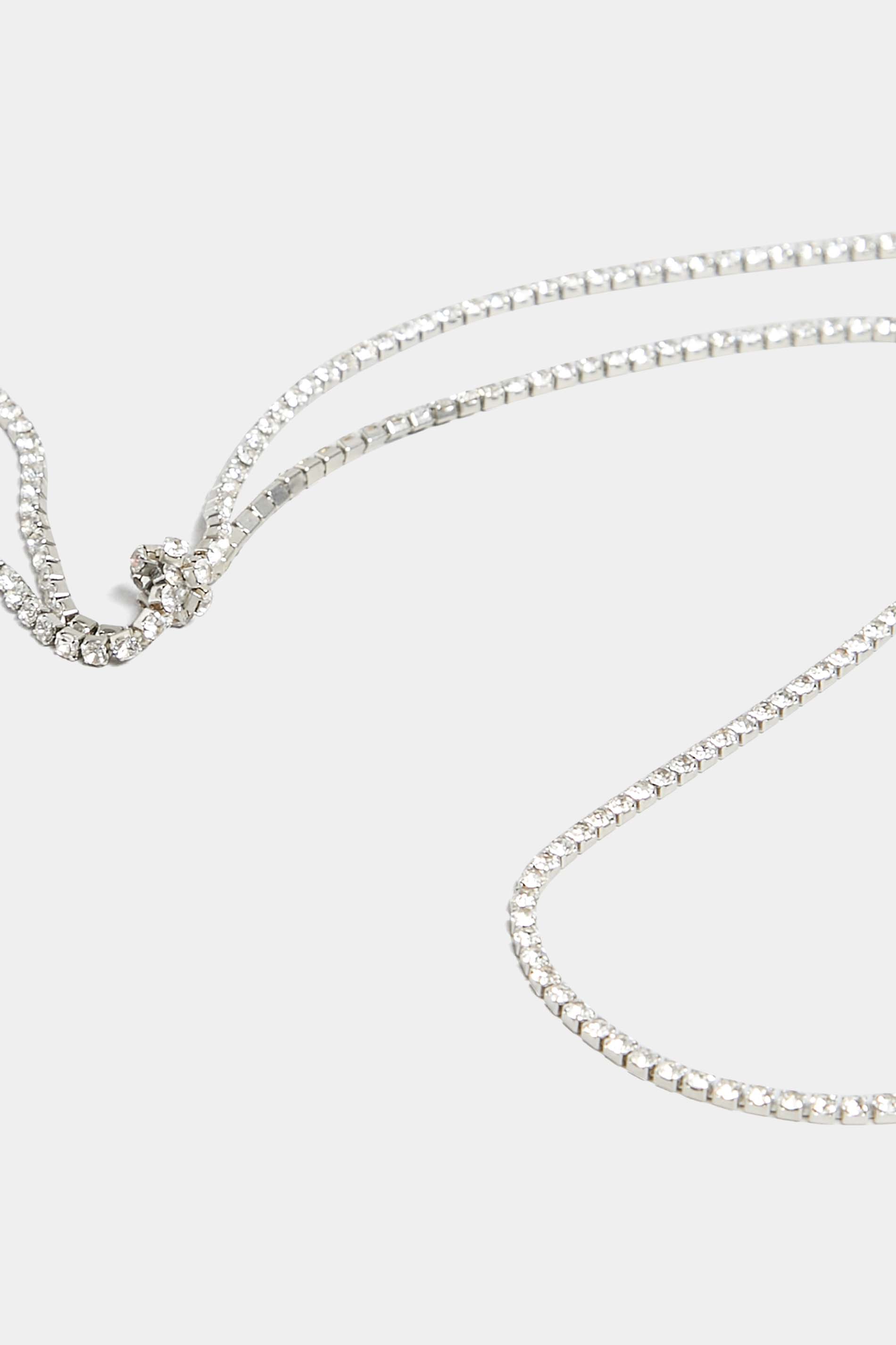 Silver Diamante Chain Knot Necklace | Yours Clothing 3