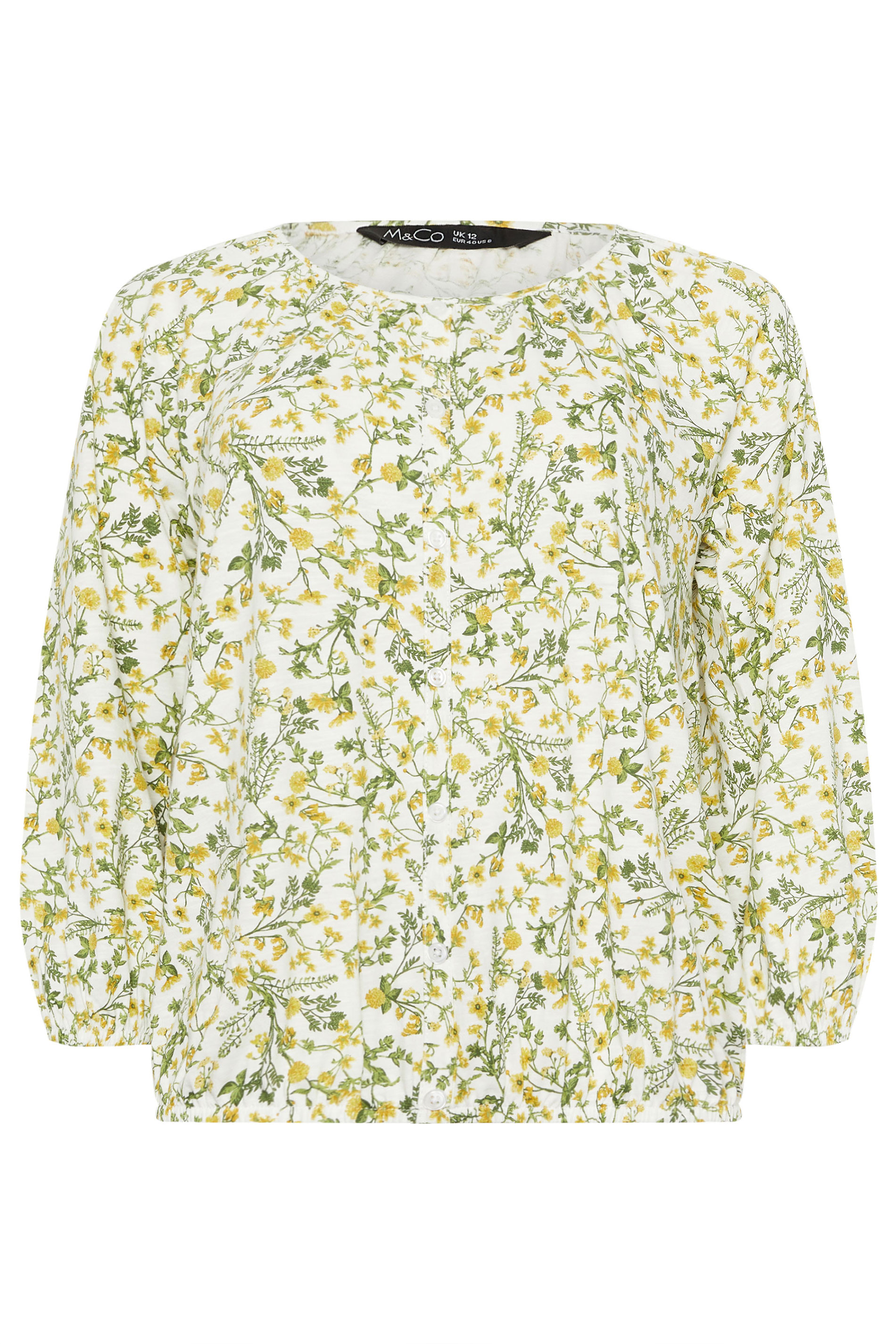 M&Co White & Yellow Floral Button Down Cotton Blouse | M&Co 5