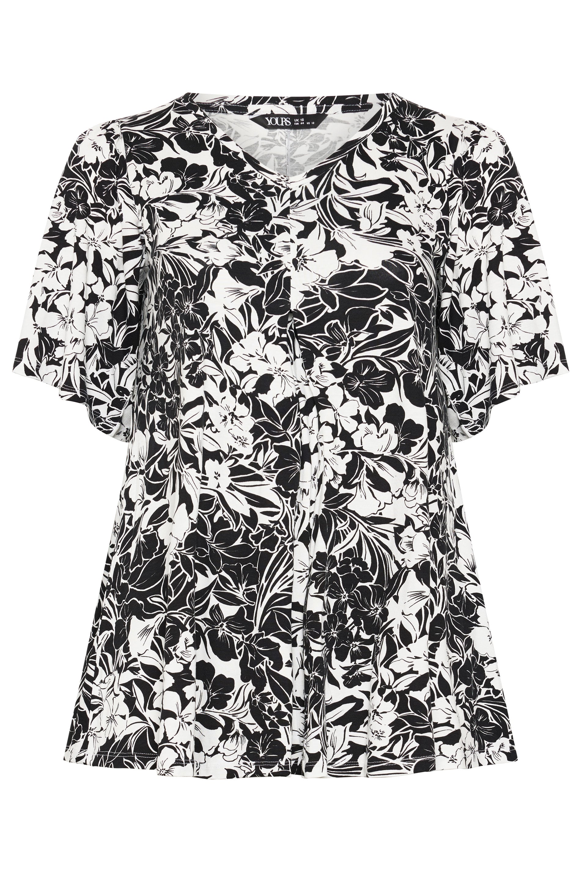YOURS Plus Size Black & White Floral Pleated Swing Top | Yours Clothing 5