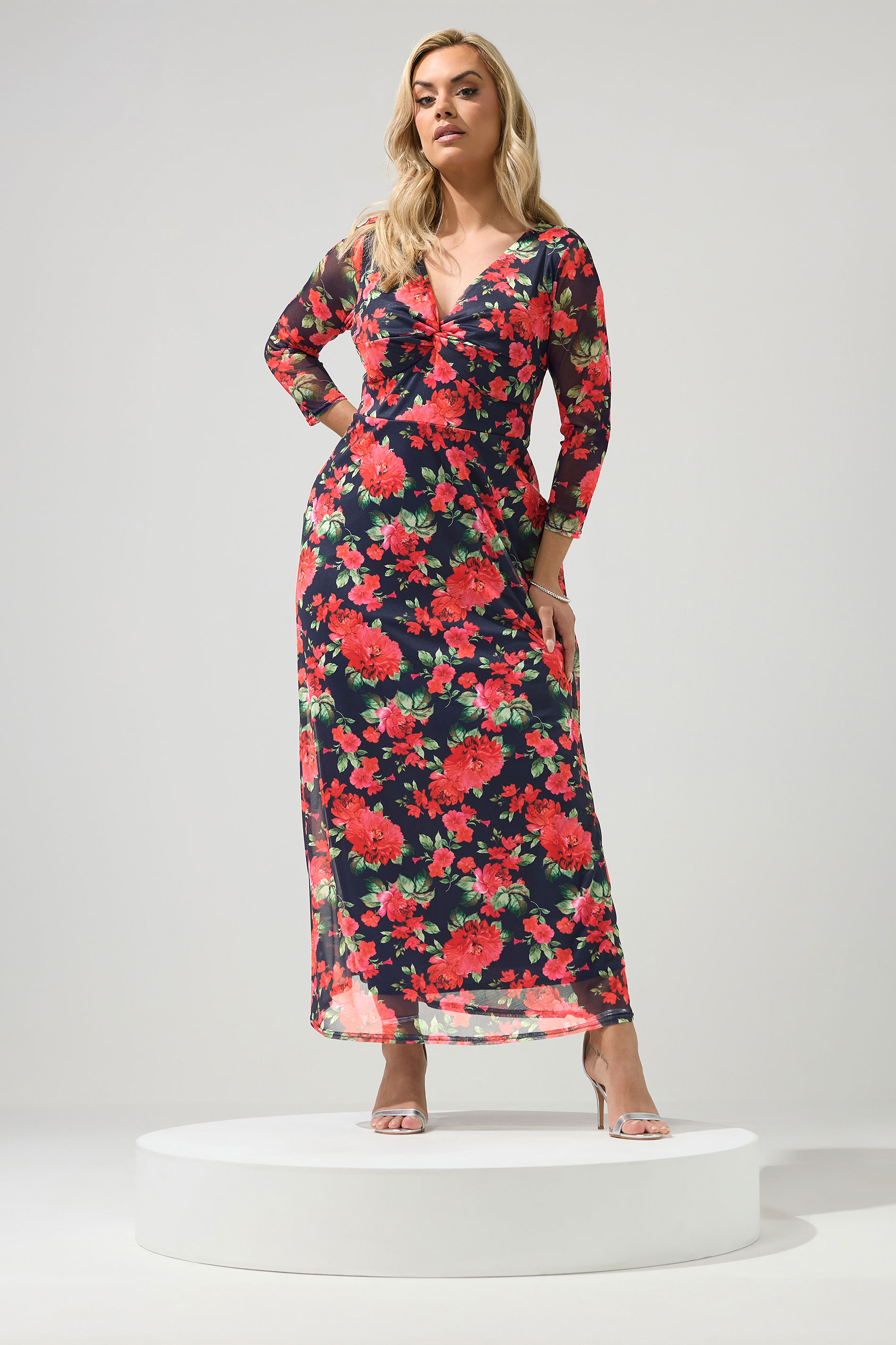 YOURS LONDON Plus Size Navy Blue Floral Knot Dress | Yours Clothing 3