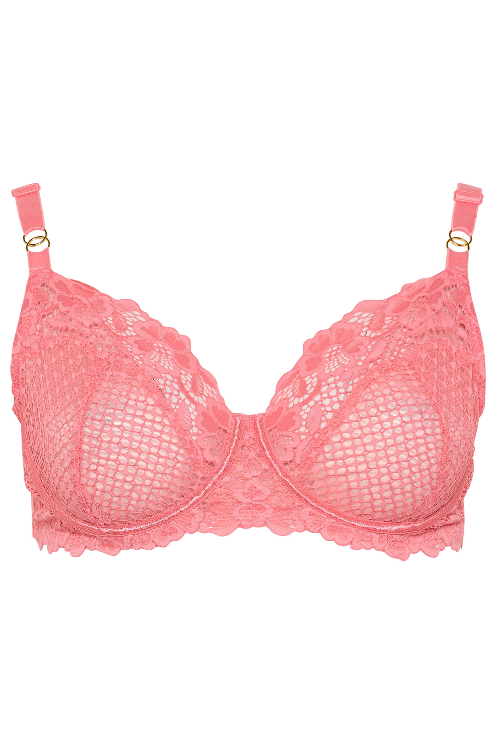 YOURS Plus Size Pink Fishnet Lace Underwired Bra | Yours Clothing 5