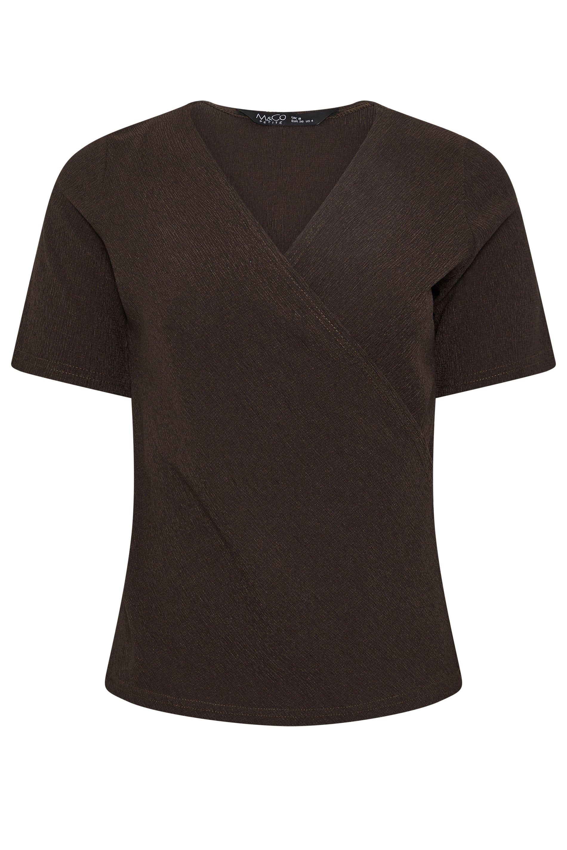 M&Co Petite Chocolate Brown Textured Wrap Top | M&Co 1