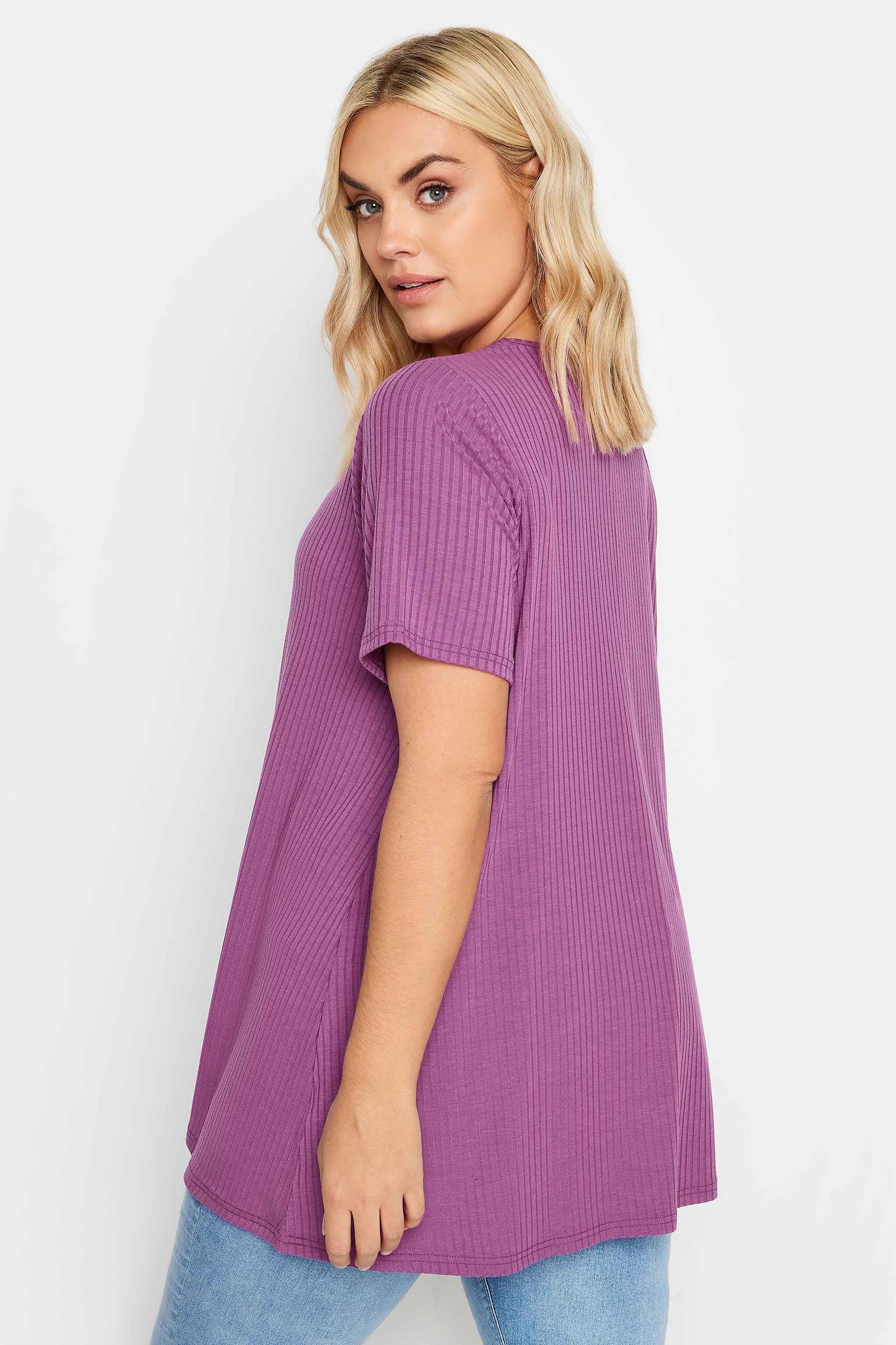 YOURS Plus Size Purple Ribbed T-Shirt | Yours Clothing 3