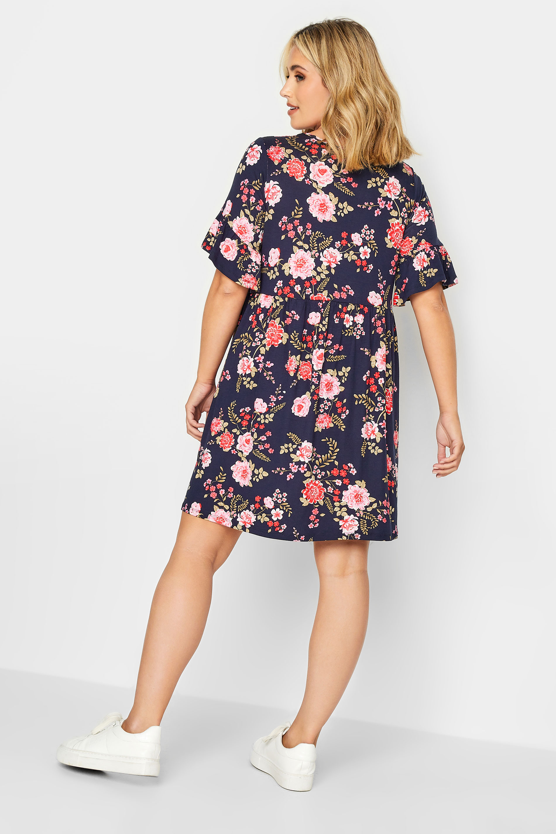 YOURS Curve Plus Size Dark Blue Ditsy Floral Print Smock Tunic Dress | Yours Clothing  3