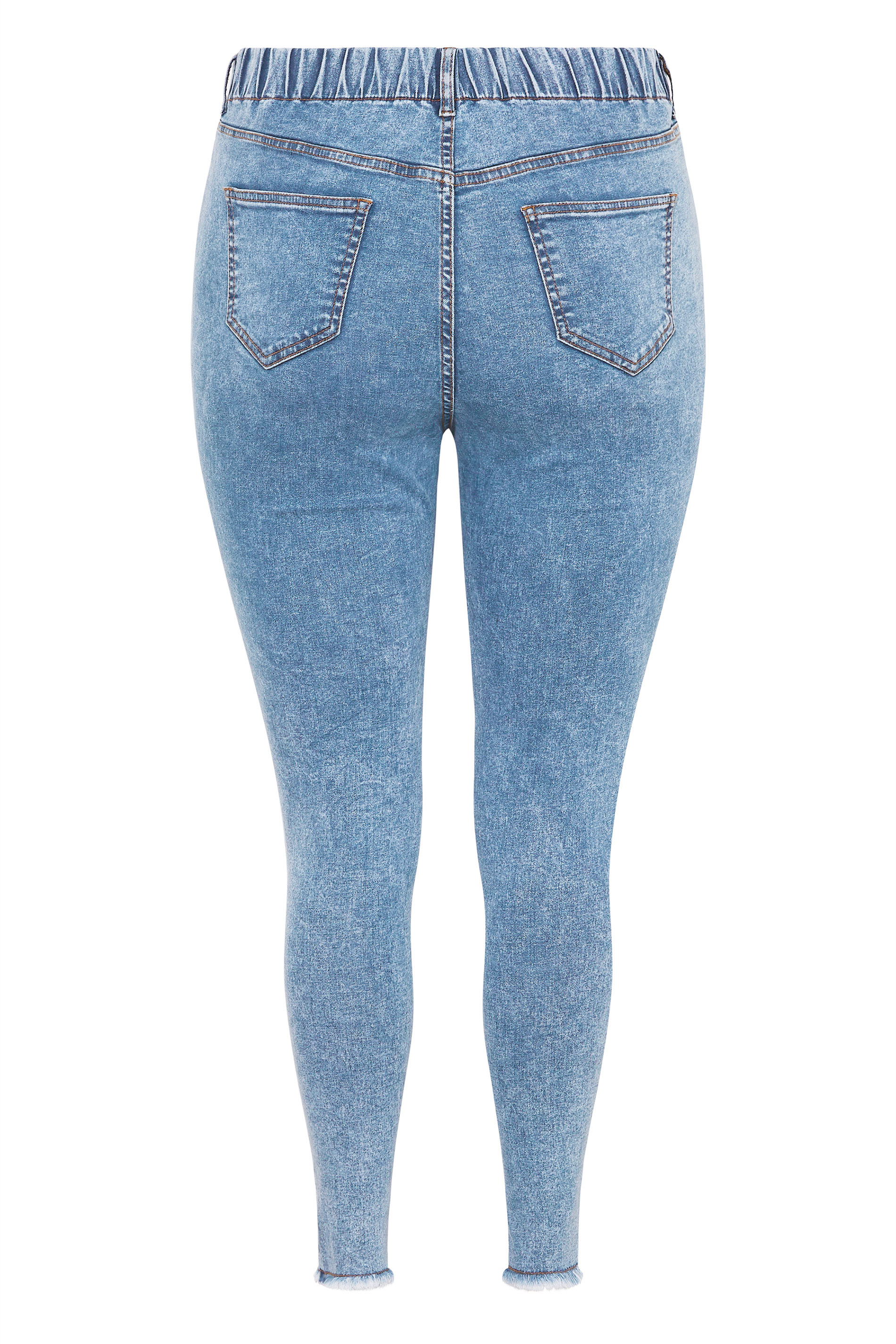 YOURS Curve Washed Blue Frayed Ripped Stretch GRACE Jeggings