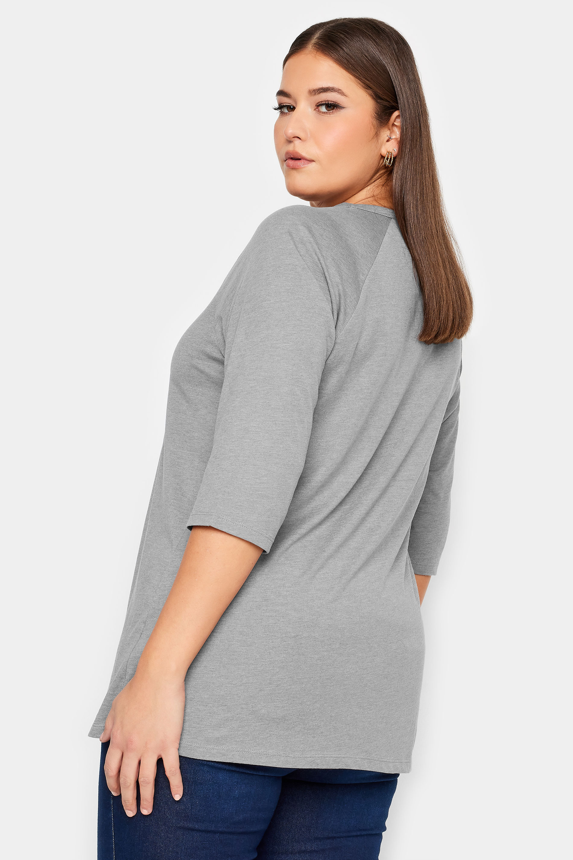 YOURS Plus Size Light Grey Lace Up Eyelet Top | Yours Clothing 3