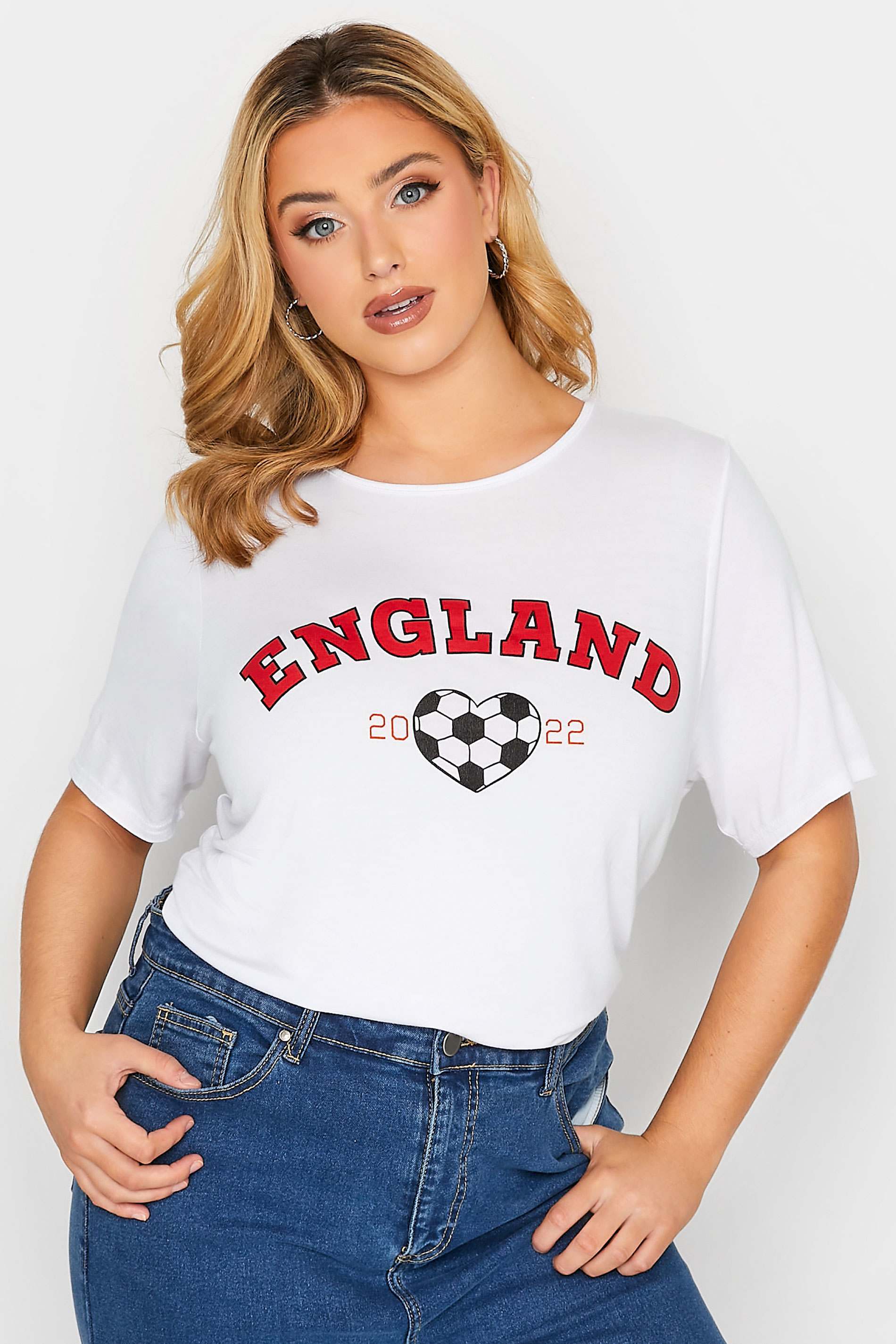 LIMITED COLLECTION Plus Size White World Cup 'England 2022' Slogan Football T-Shirt | Yours Clothing 1