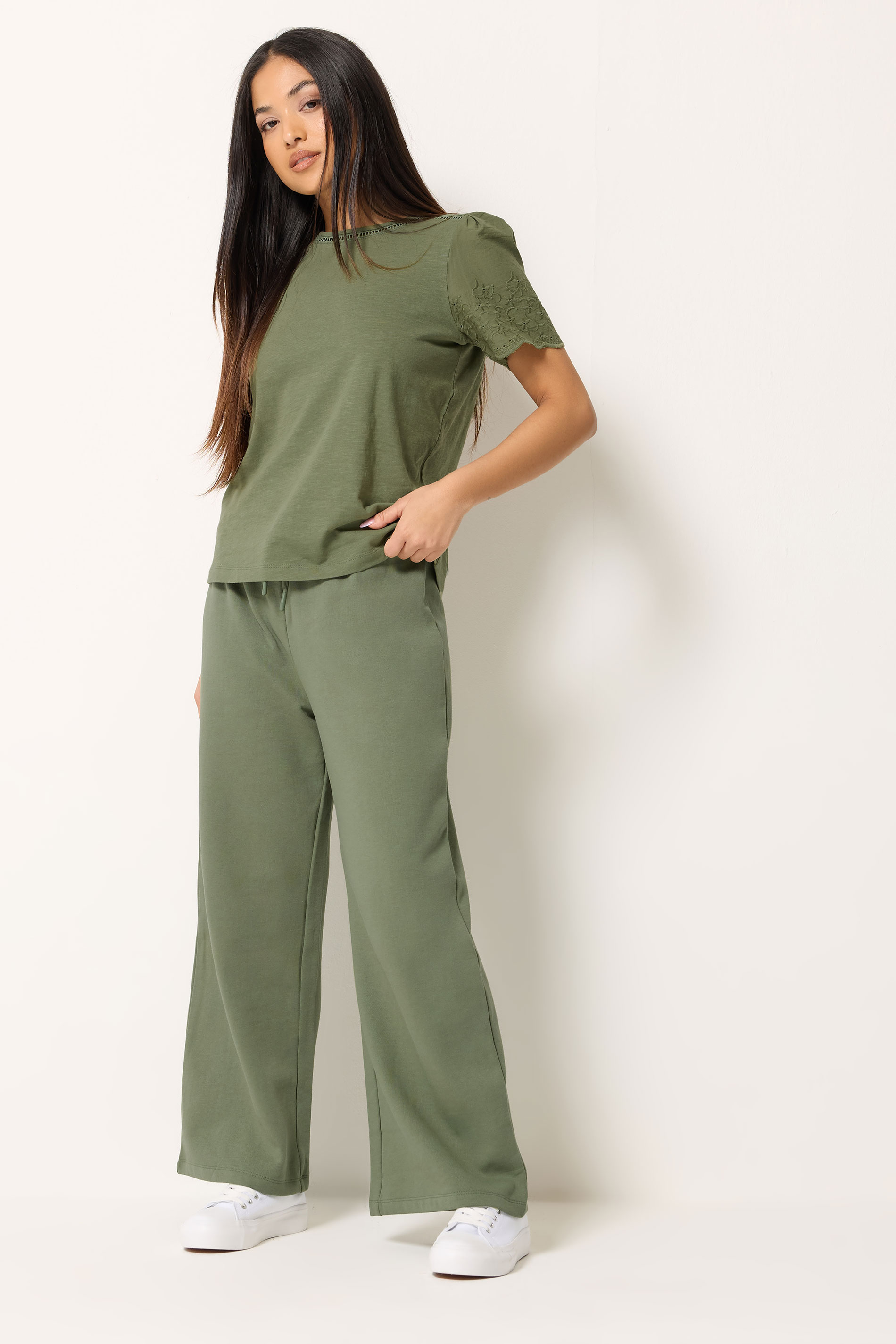 M&Co Petite Khaki Green Wide Leg Joggers | M&Co 3