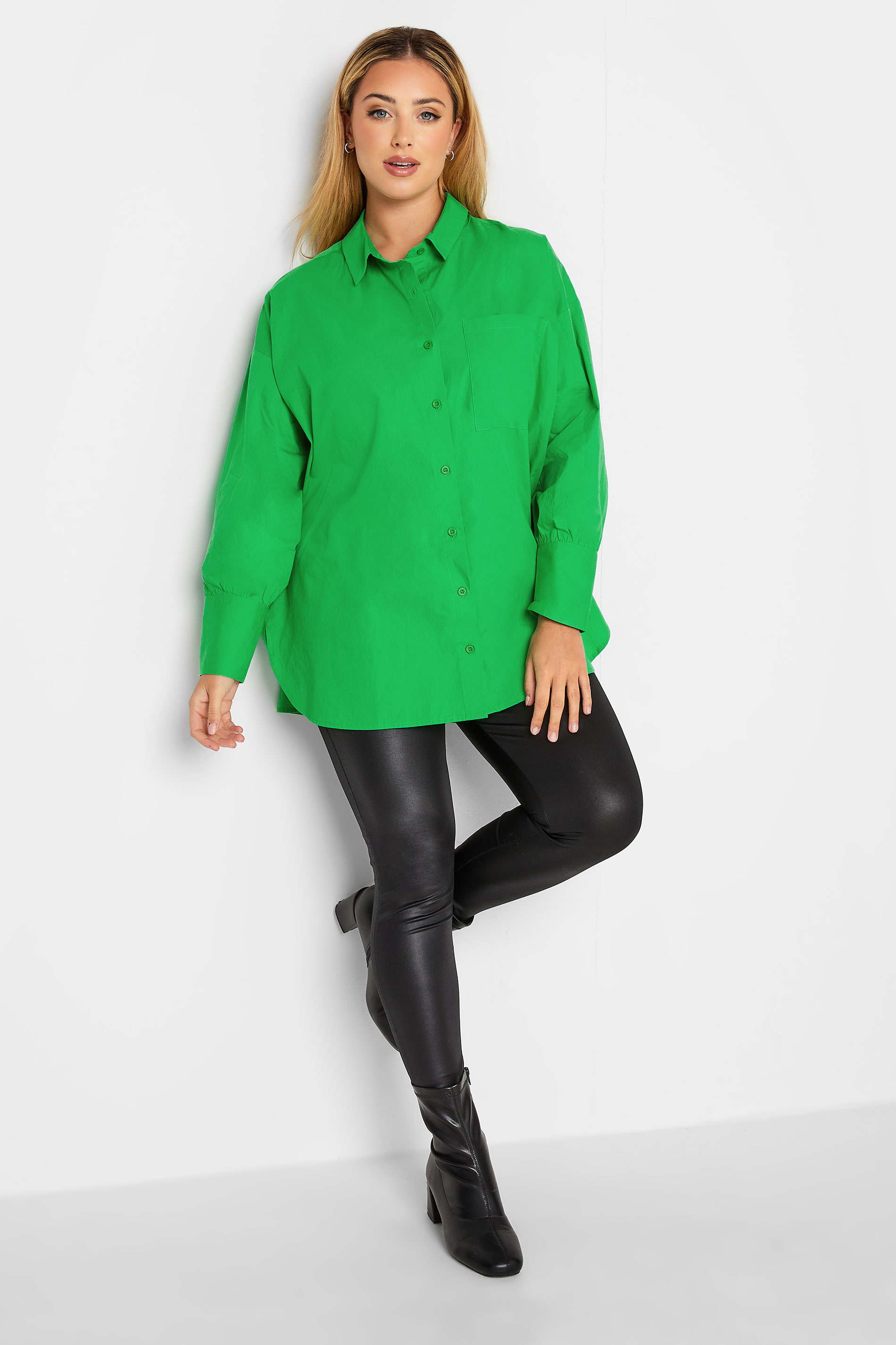 Plus Size Green Oversized Poplin Shirt | Yours Clothing 2