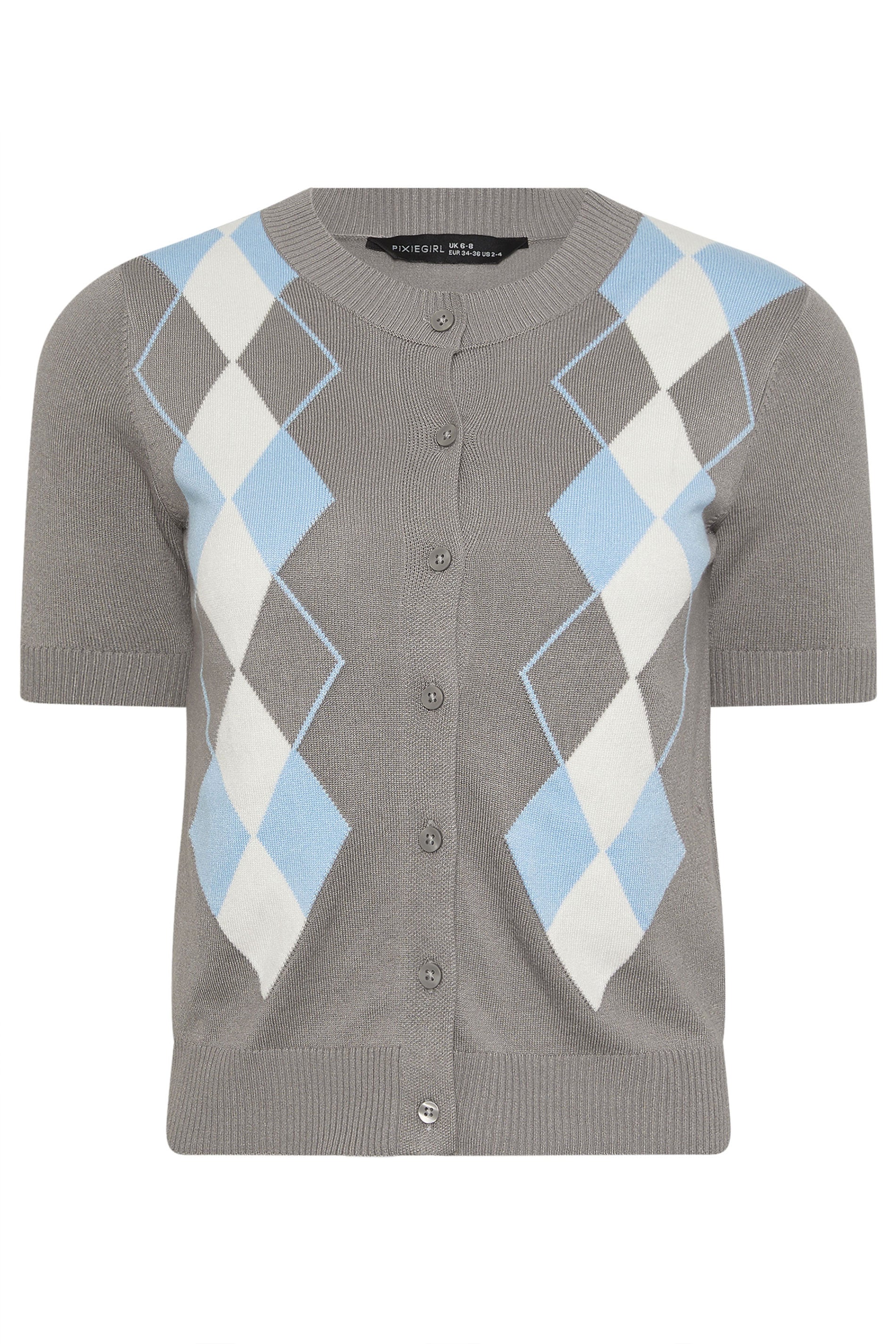 PixieGirl Petite Women's Grey Argyle Cardigan | PixieGirl 3