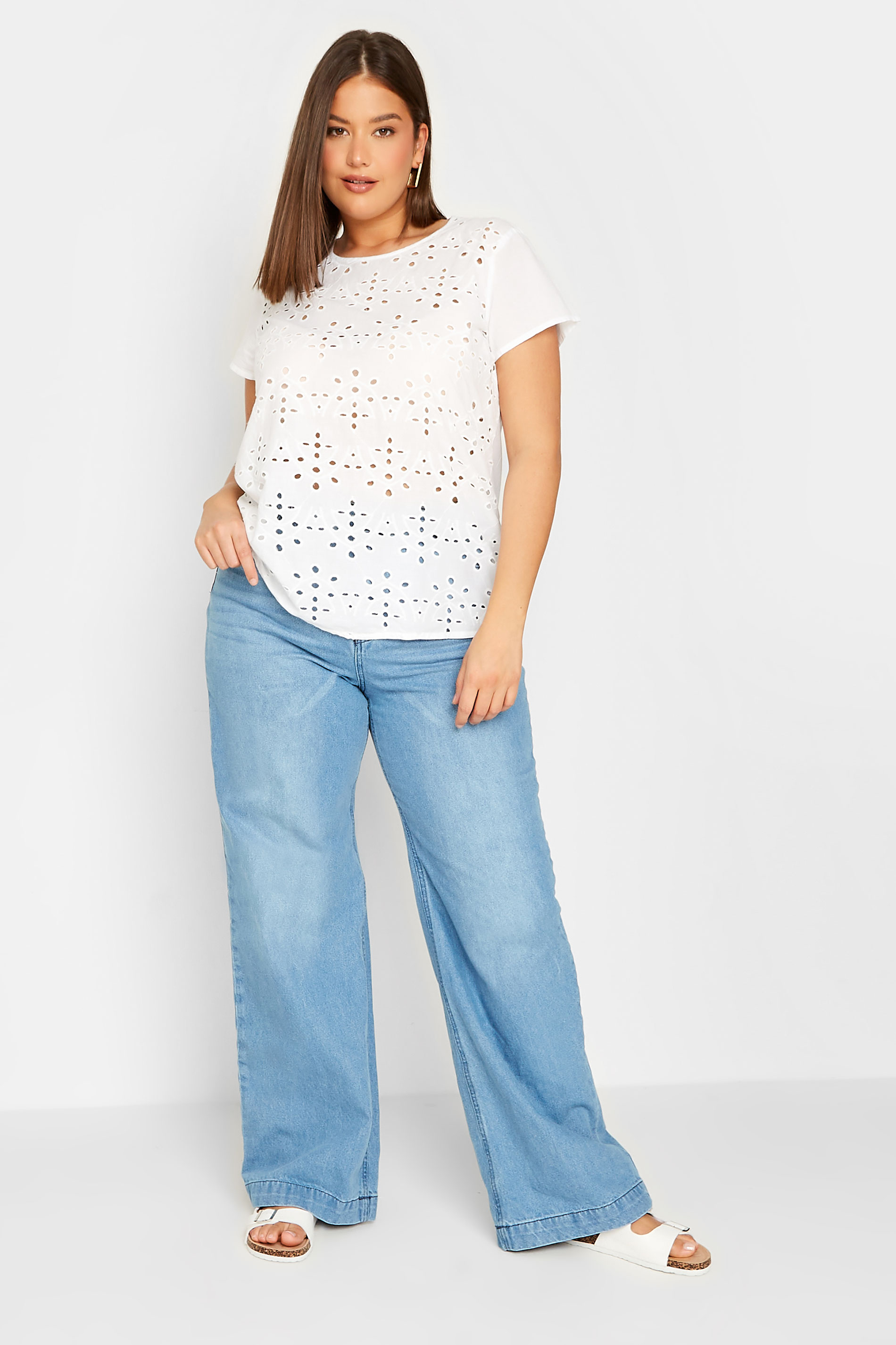LTS Tall Women's White Broderie Front T-Shirt | Long Tall Sally 2