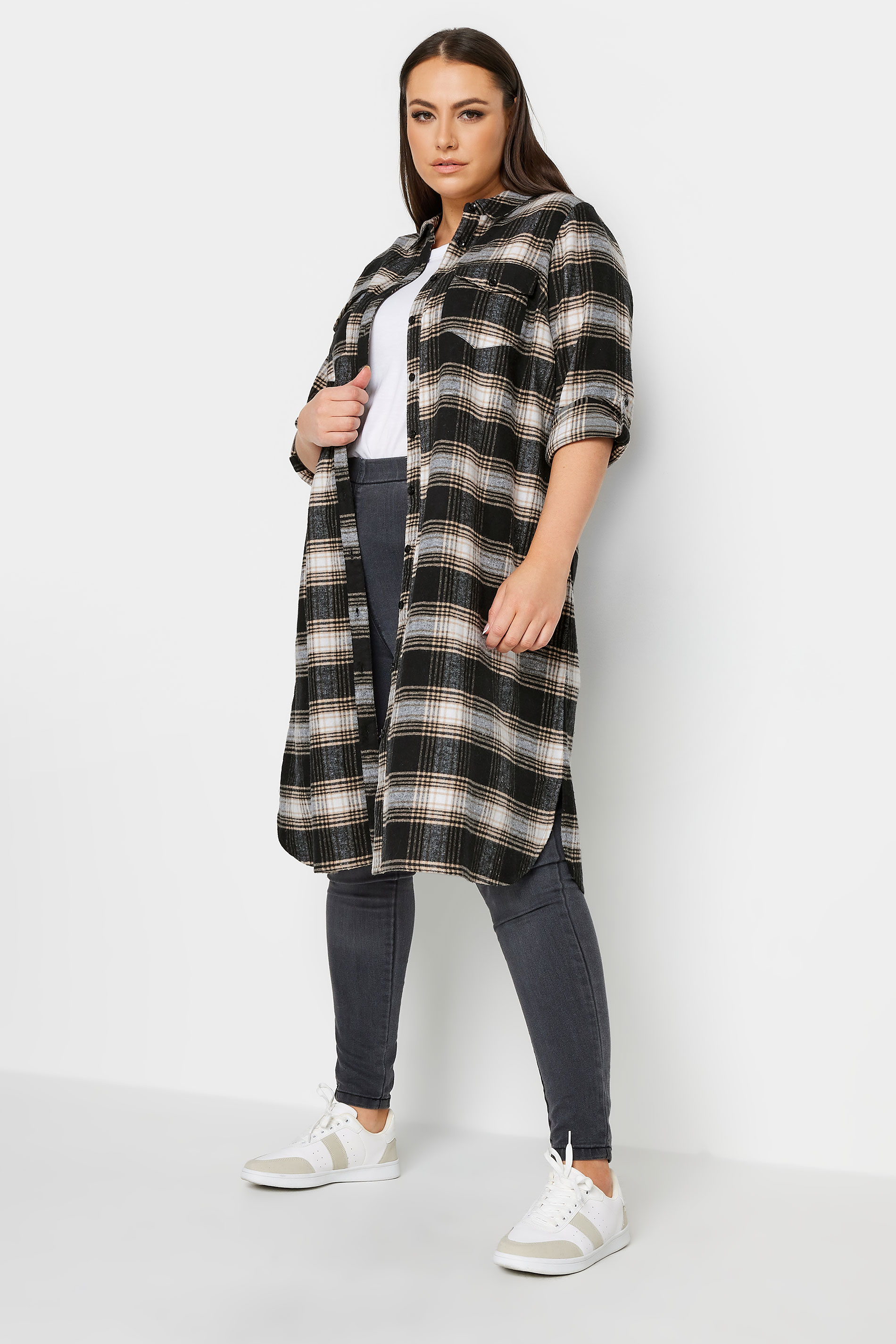 YOURS Plus Size Black Check Print Maxi Shirt | Yours Clothing 1
