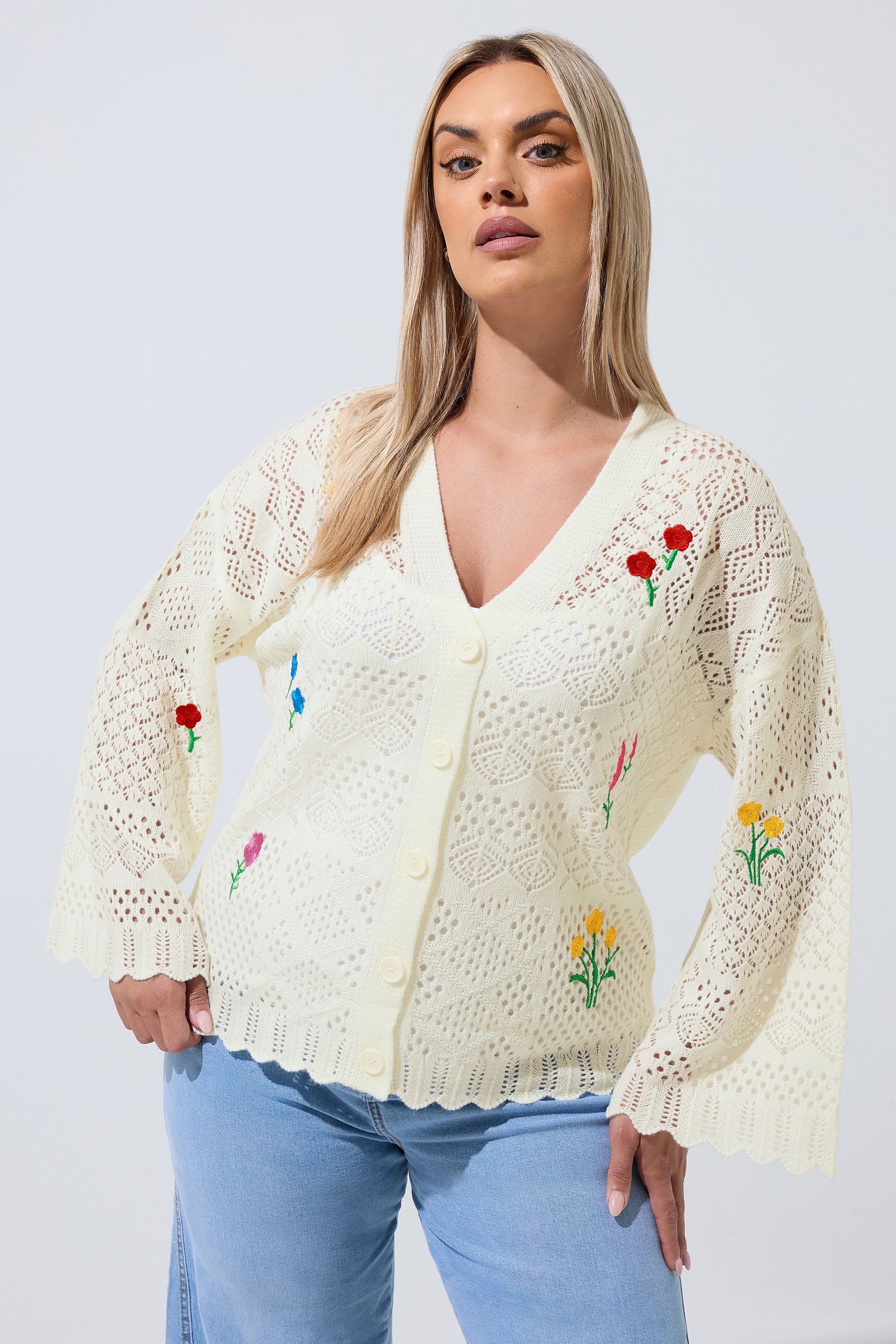 LIMITED COLLECTION Plus Size White Crochet Embroidered Cardigan 3
