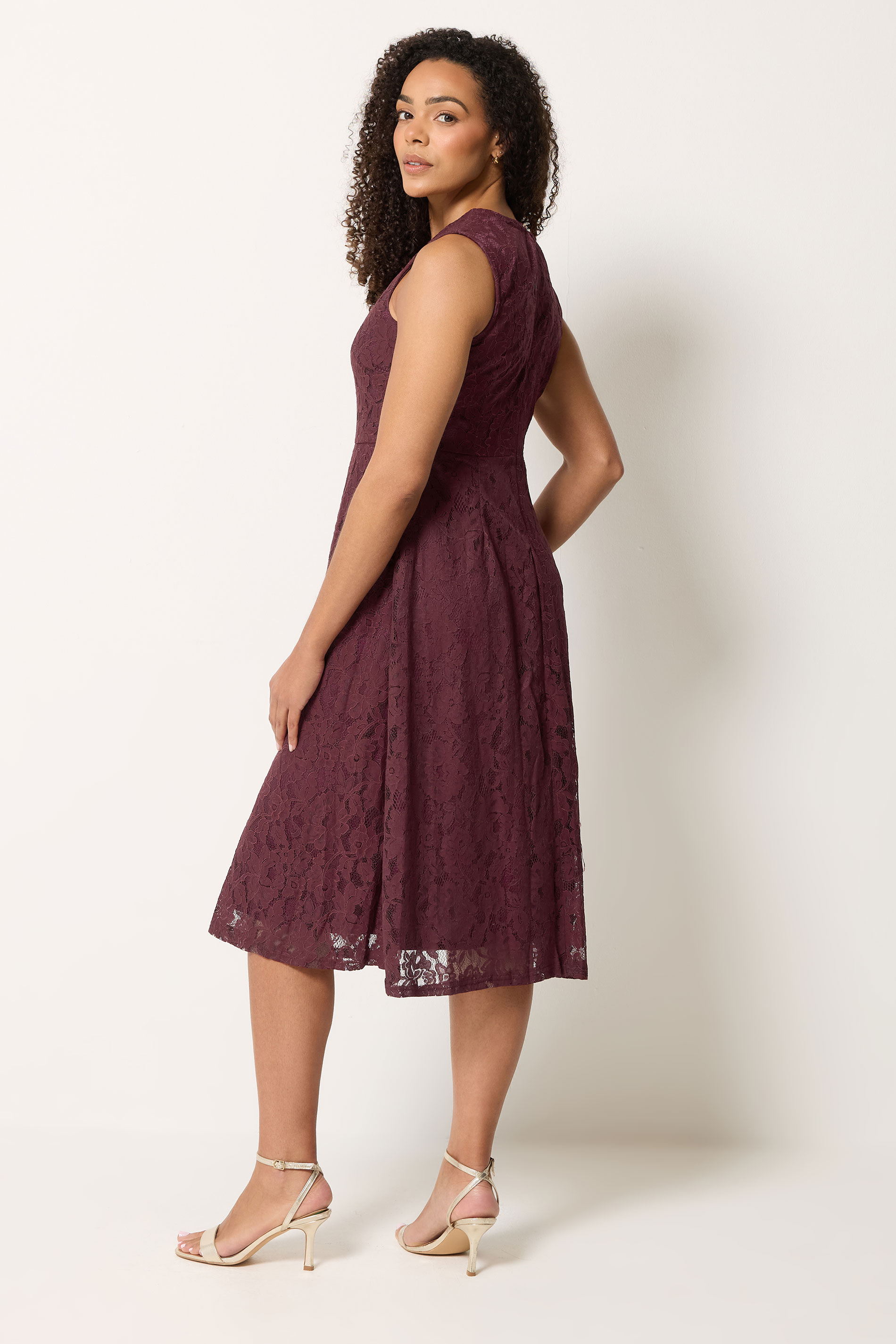 M&Co Burgundy Red Lace Skater Dress | M&Co 2