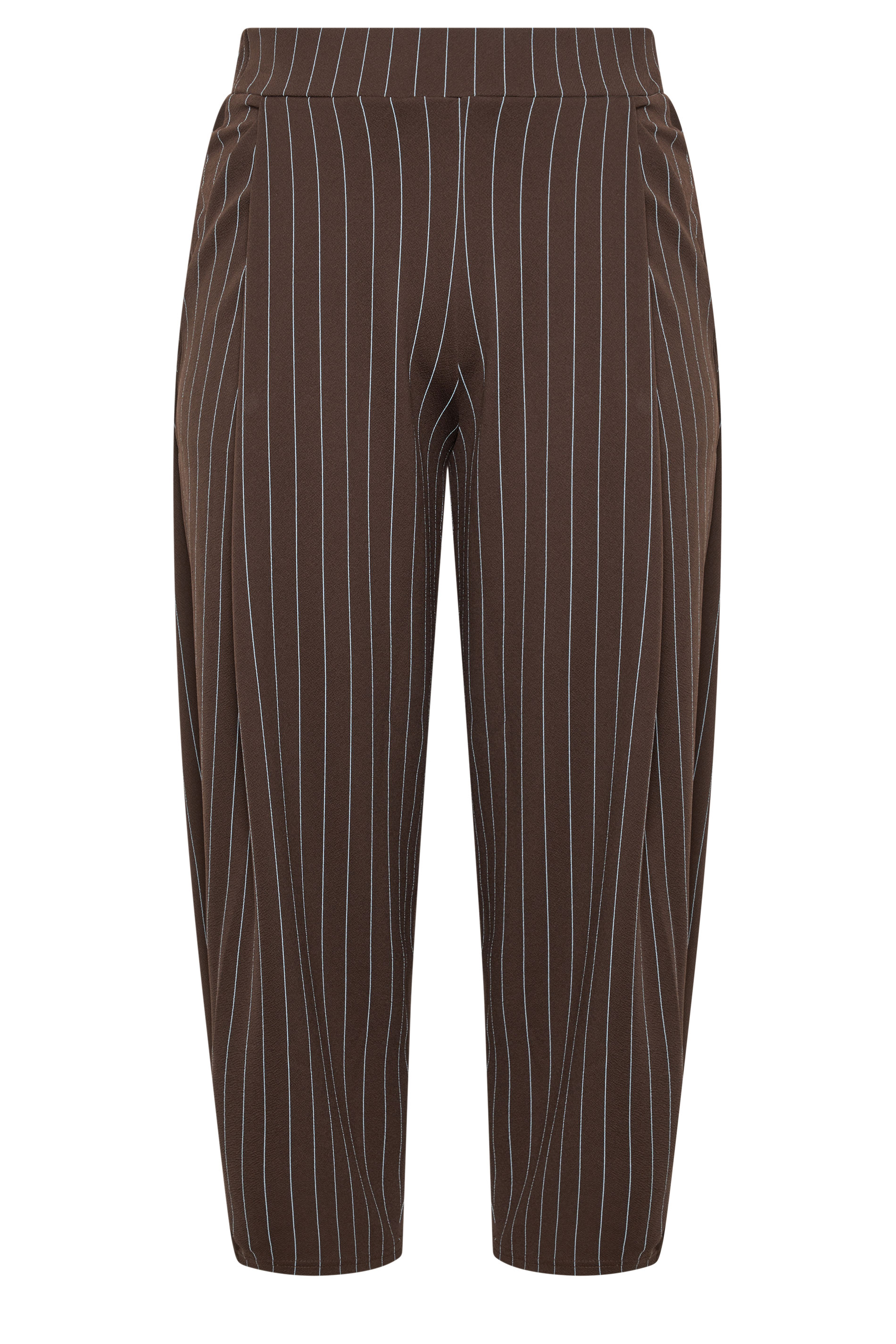 LIMITED COLLECTION Plus Size Chocolate Brown & Blue Pinstripe Barrel Leg Trousers | Yours Clothing 5