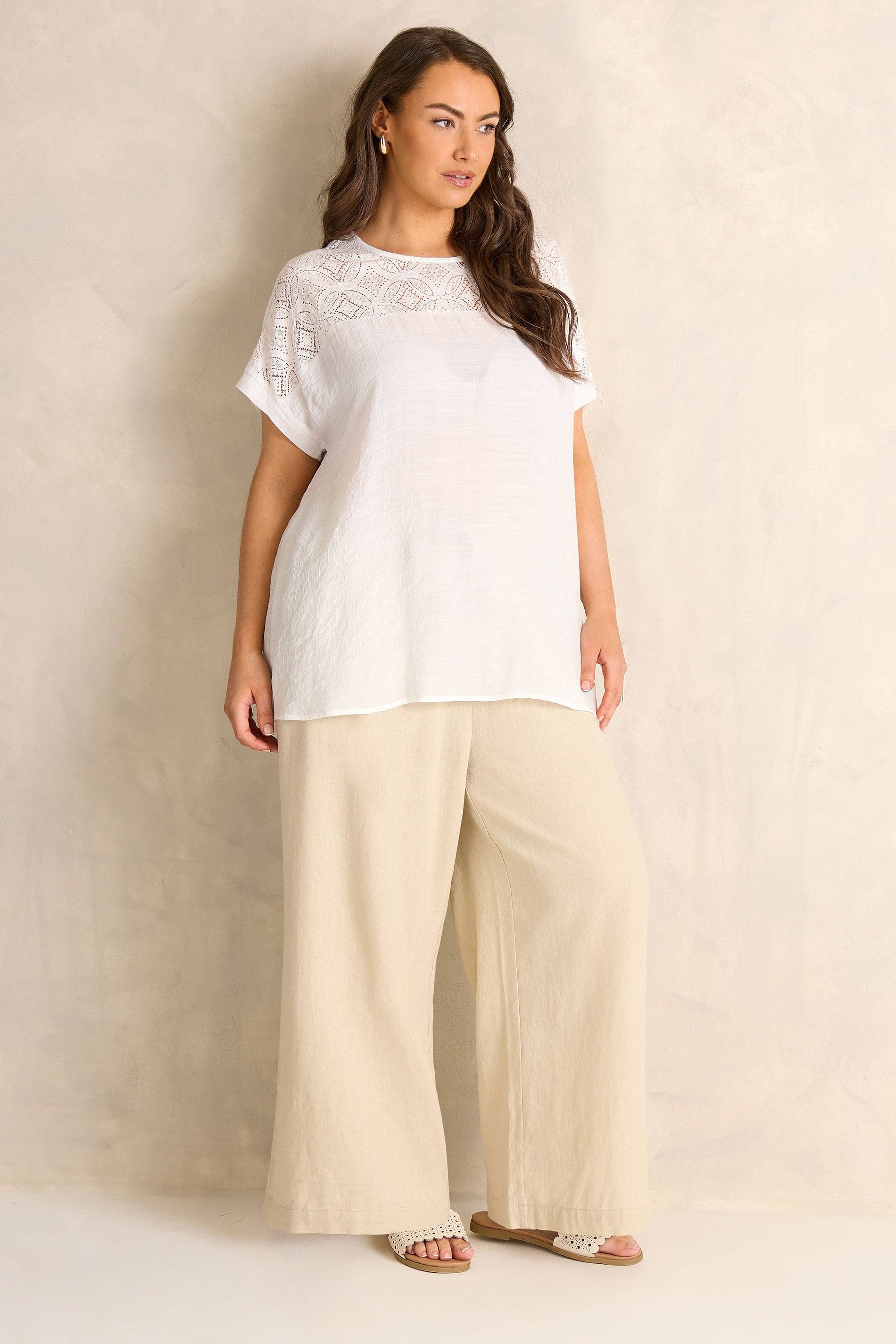 EVANS Plus Size White Lace Detail Short Sleeve Top | Evans  1