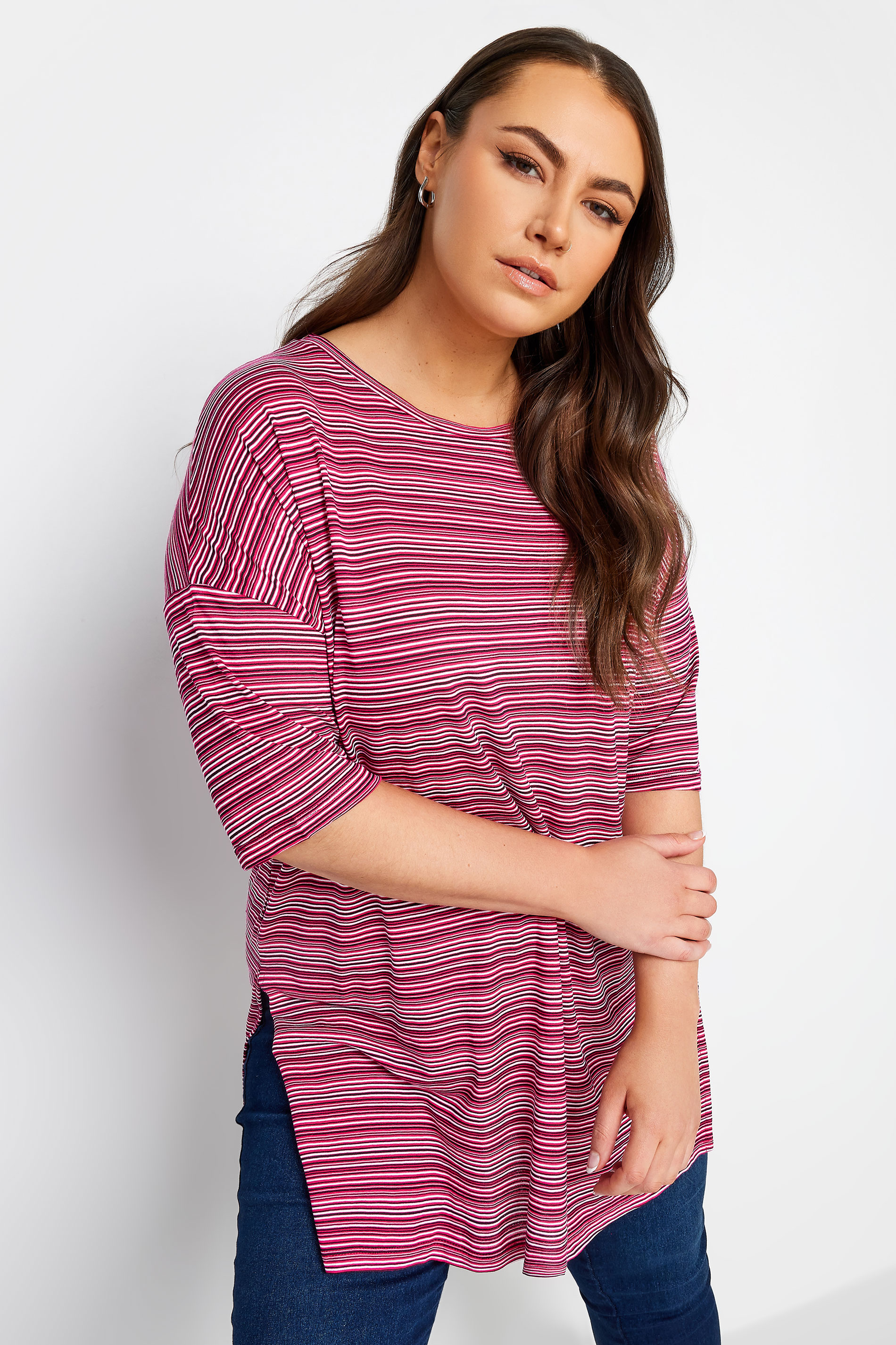 YOURS Curve Pink Stripe Oversized Top | Yours Clothing 1