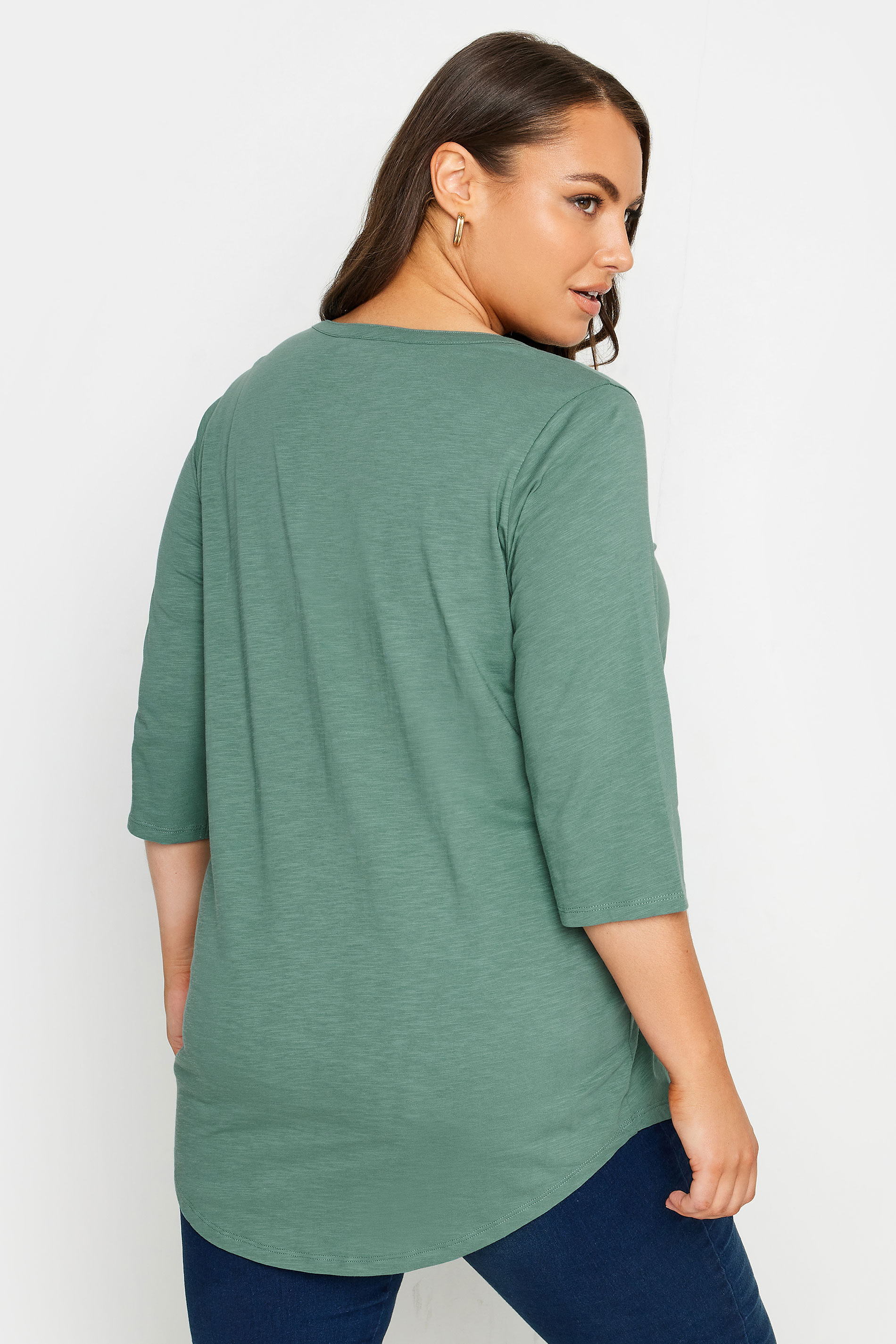 YOURS Plus Size Green Pintuck Henley T-Shirt | Yours Clothing 3