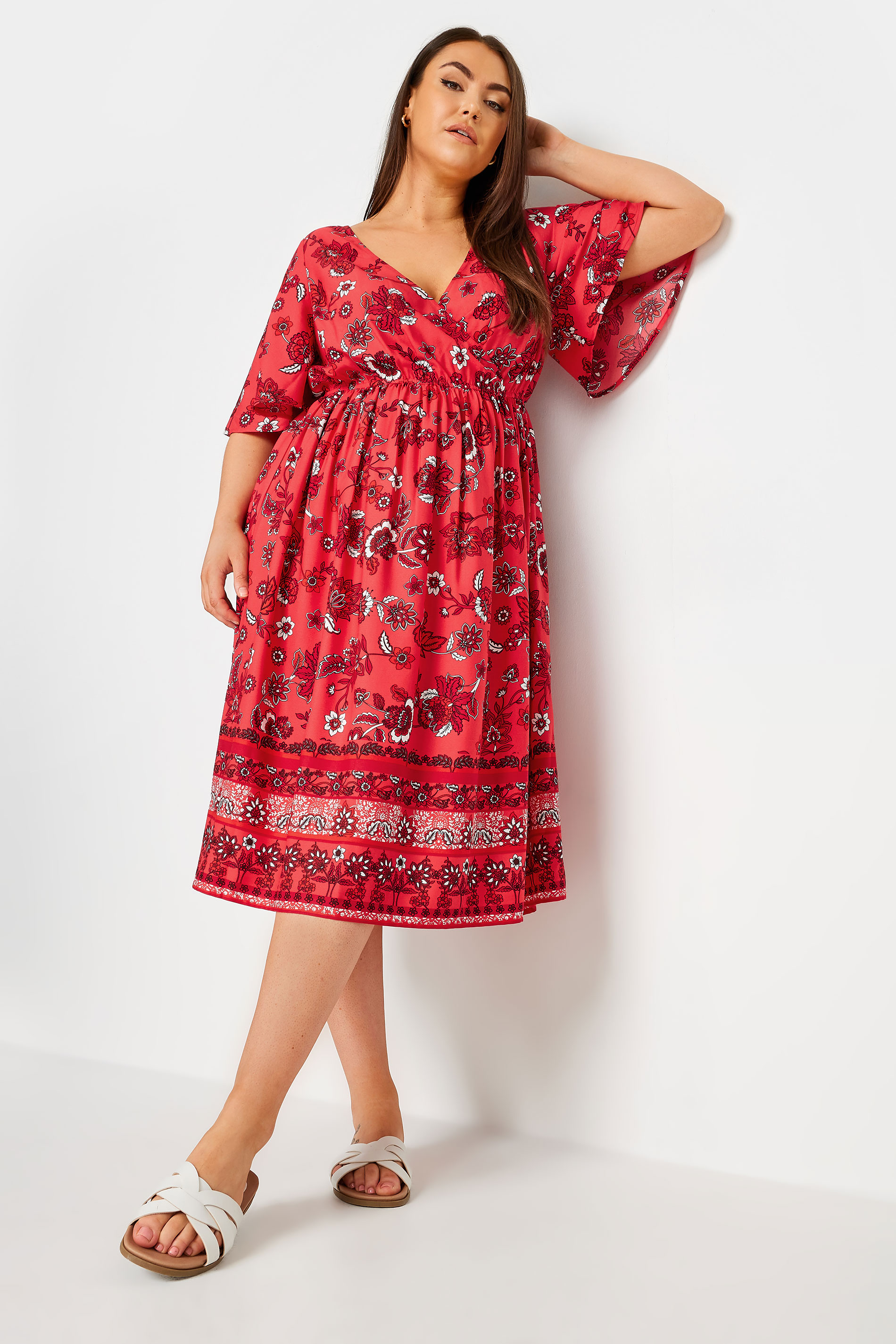 LIMITED COLLECTION Plus Size Red Floral Print Border Midaxi Dress | Yours Clothing 2