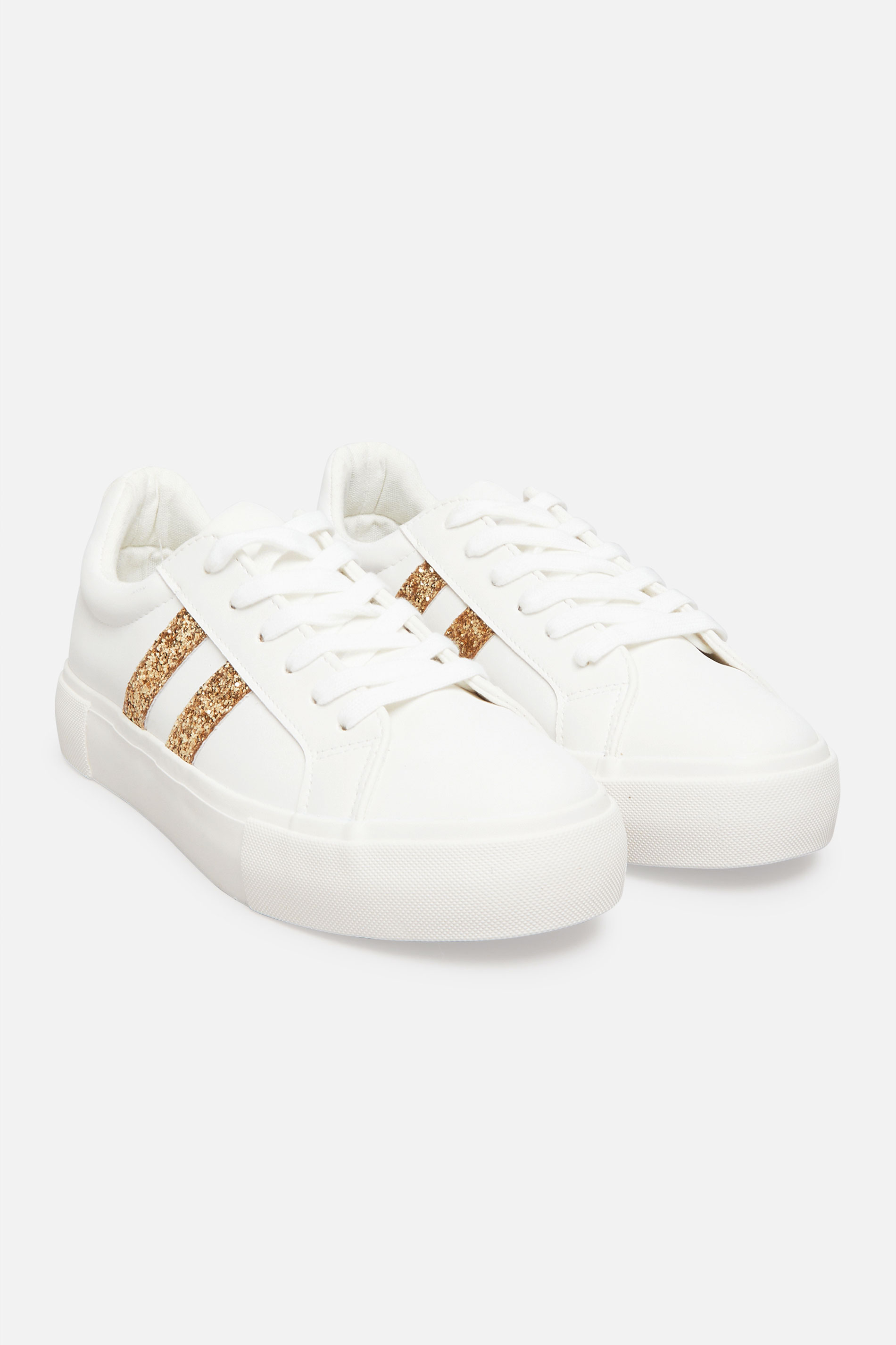 LIMITED COLLECTION White & Gold Stripe Flatform Trainers in Regular Fit_AR.jpg