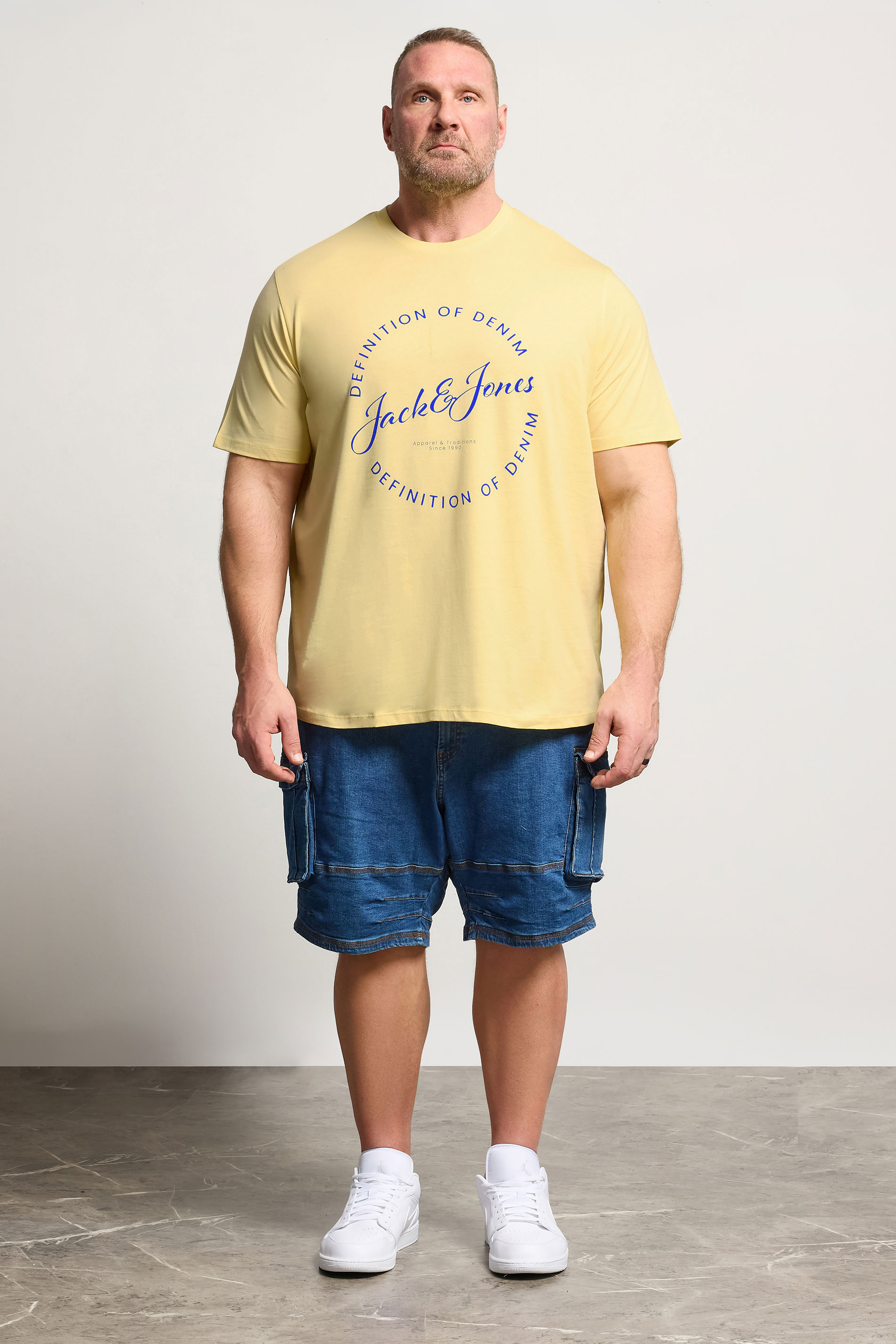JACK & JONES Big & Tall Sunlight Yellow Circle Logo Print T-Shirt | BadRhino 1