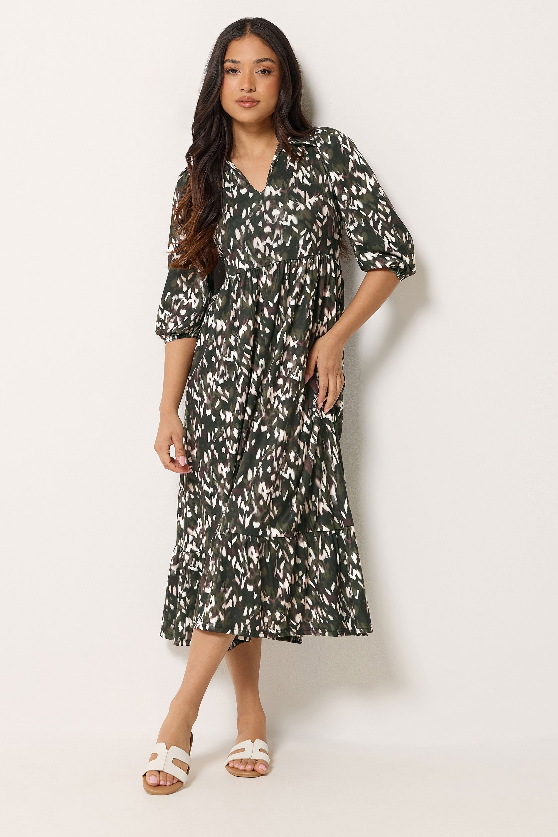 PixieGirl Petite Women's Khaki Green Camo Midi Dress | PixieGirl 3