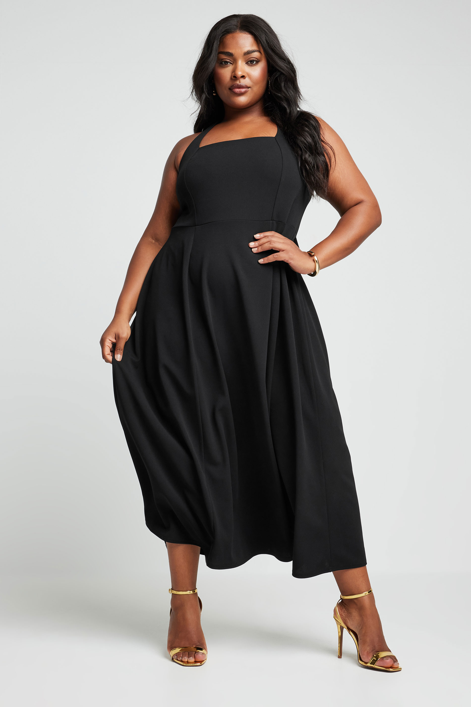 LIMITED COLLECTION Plus Size Black Halter Neck Midaxi Dress | Yours Clothing 2