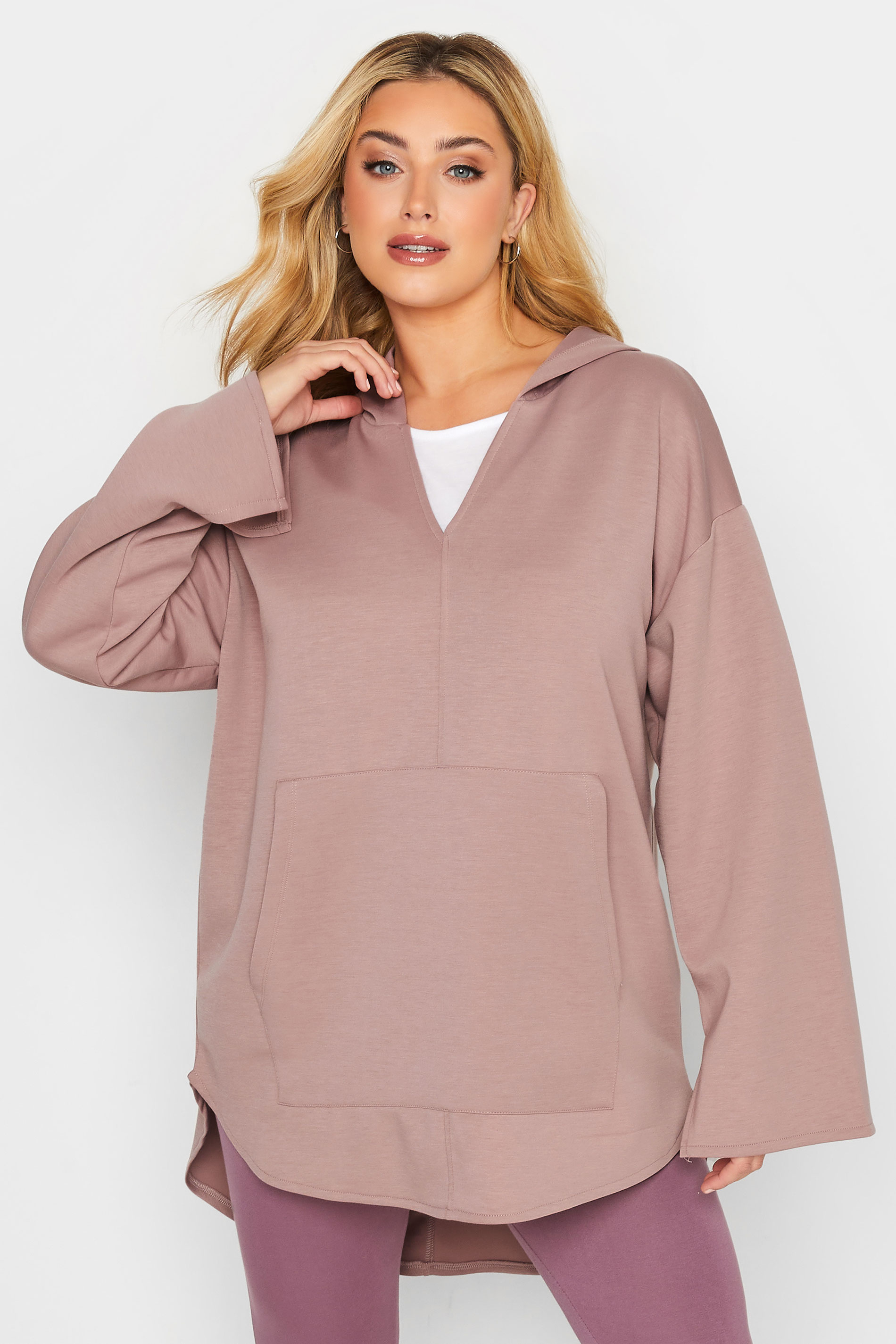 YOURS LUXURY Plus Size Pink V-Neck Jersey Hoodie | Yours Clothing 1