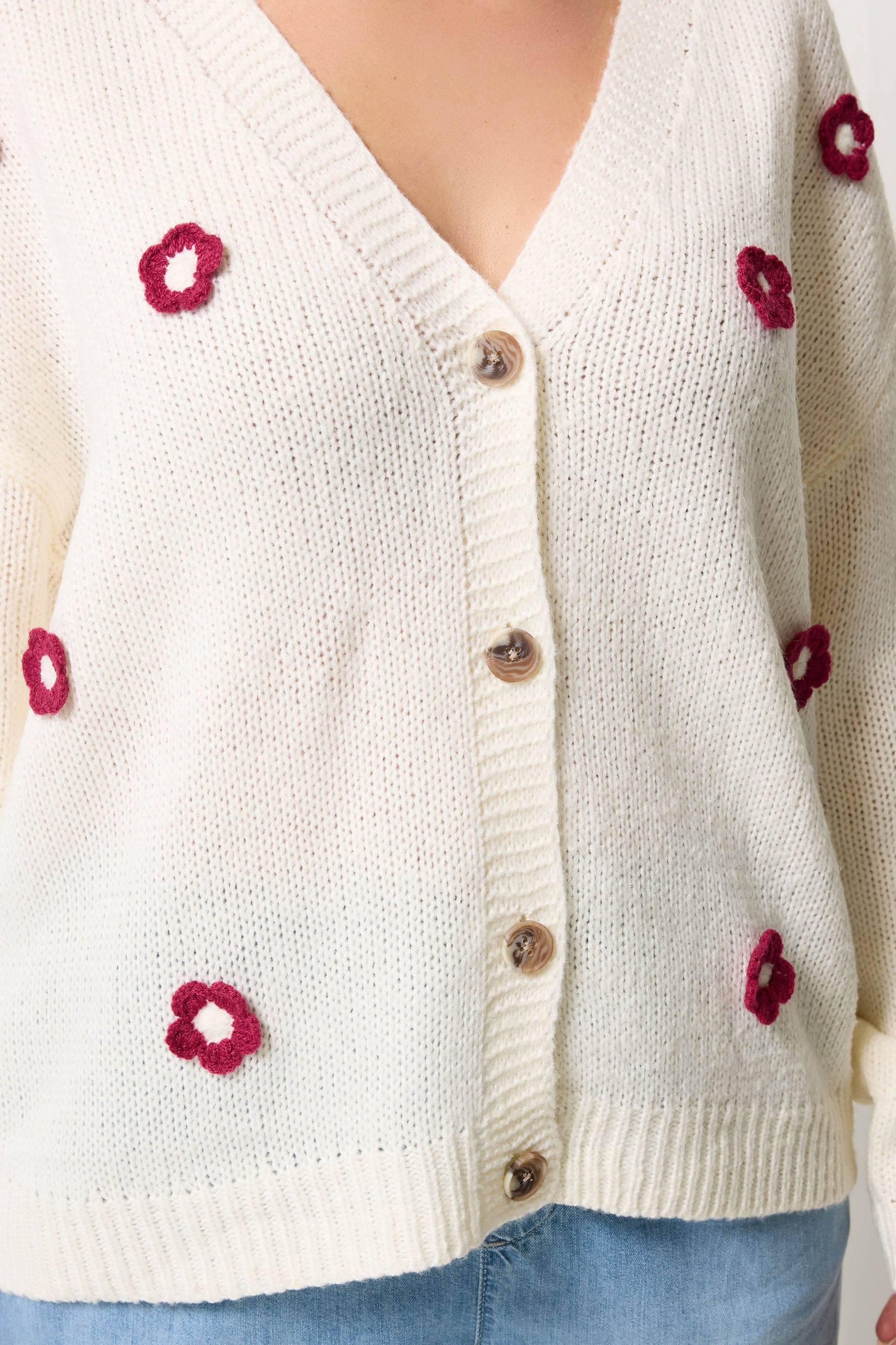 YOURS Plus Size Ivory White Applique Flower Cardigan | Yours Clothing 4