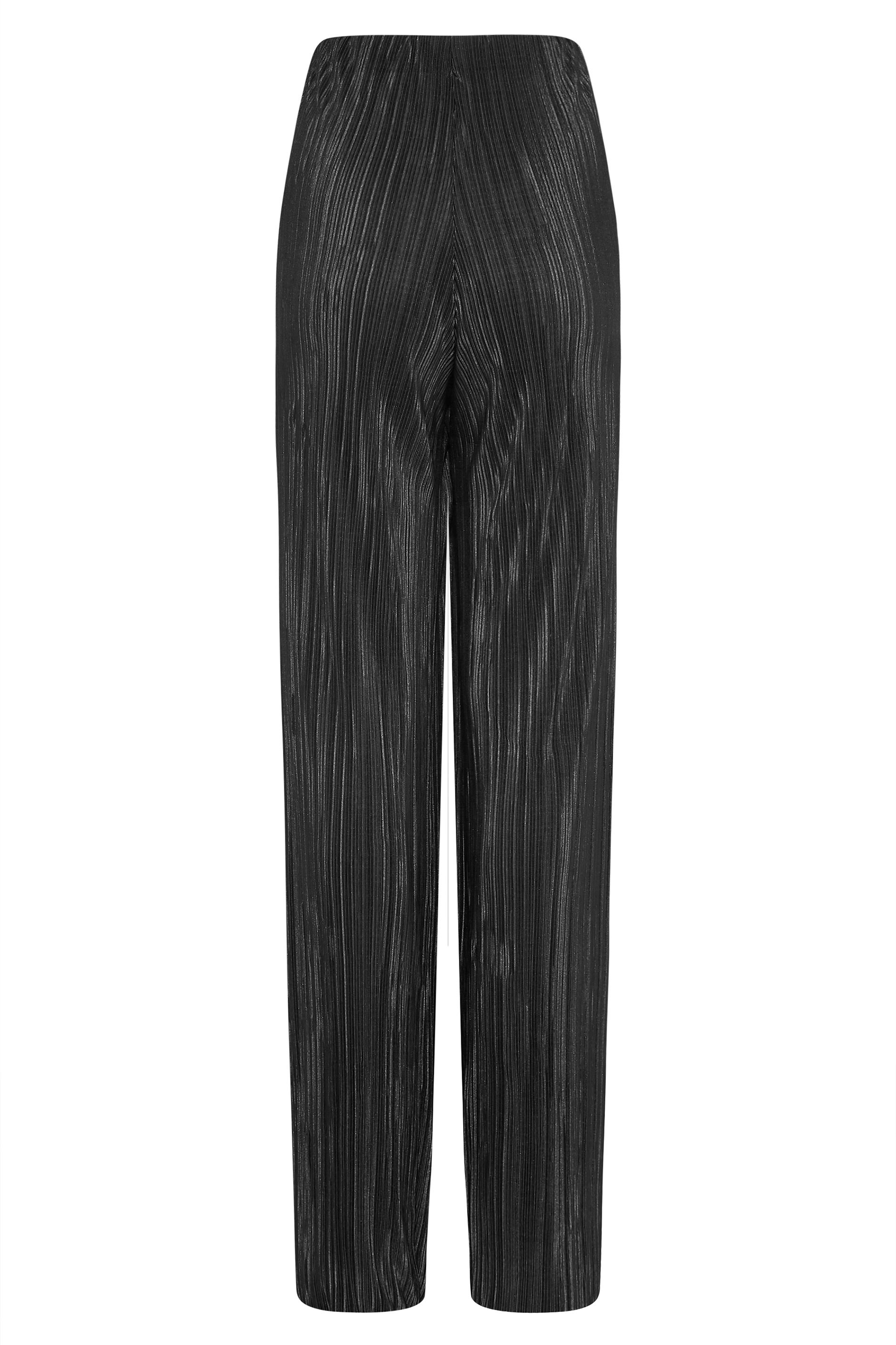 Tall Women's LTS Black Glitter Plisse Wide Leg Trousers | Long Tall Sally 3