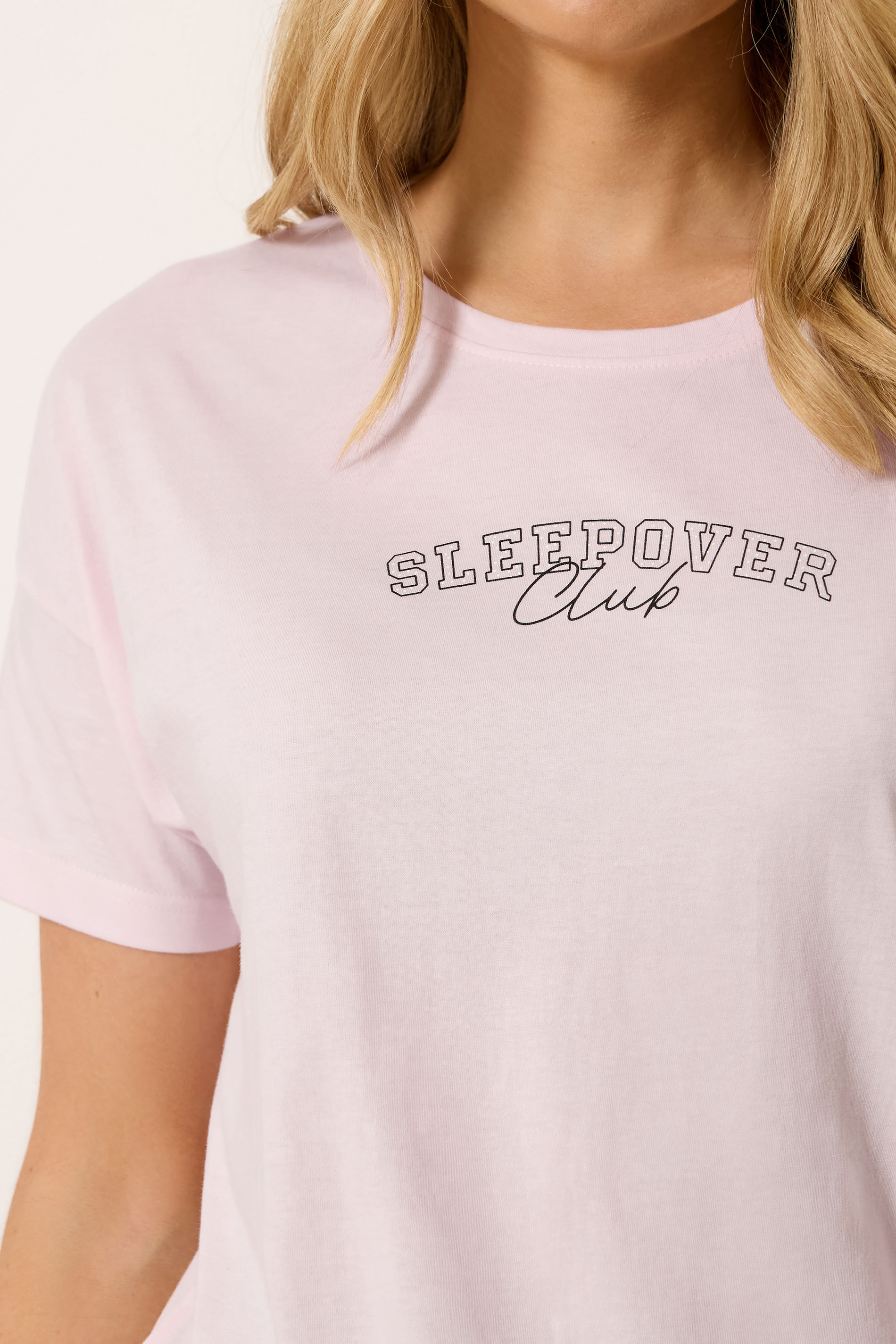 LTS Tall Women's Pink 'Sleepover Club' Slogan Cotton Wide Leg Pyjama Set | Long Tall Sally 4