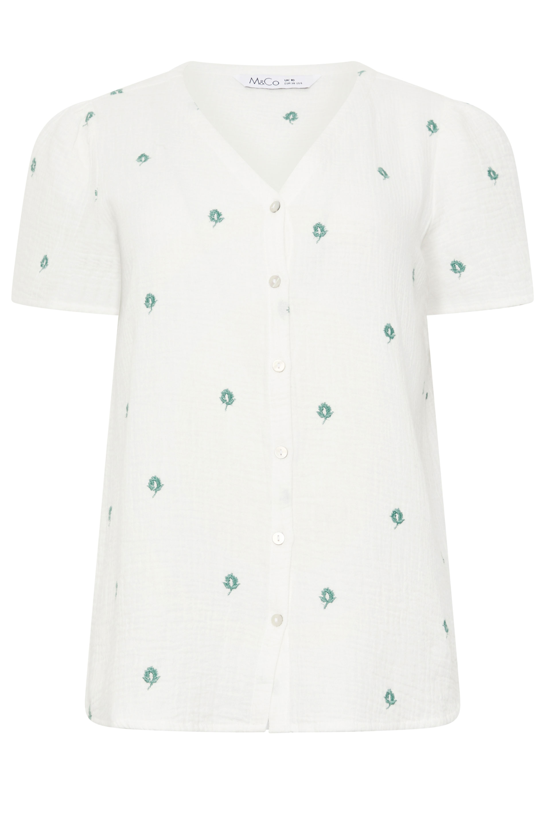 M&Co White Floral Embroidered Short Sleeve Cotton Blouse | M&Co 5