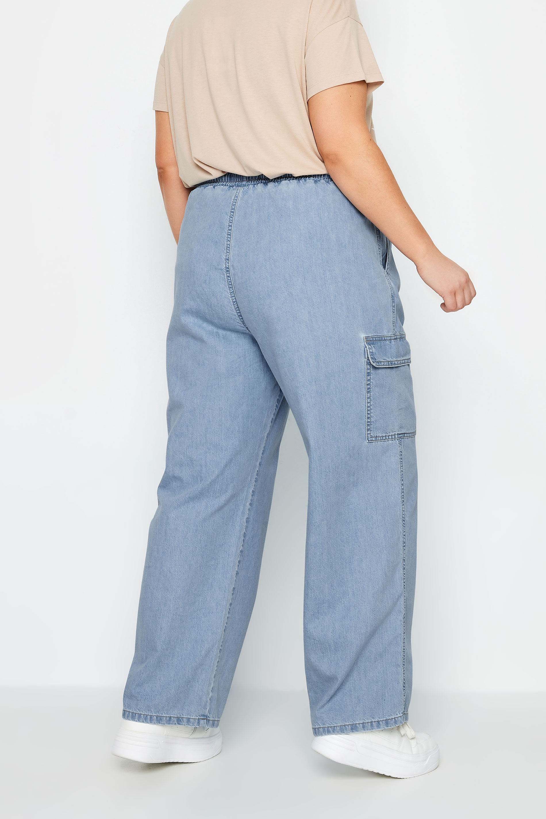 YOURS Plus Size Blue Wide Leg Cargo Jeans | Yours Clothing 3