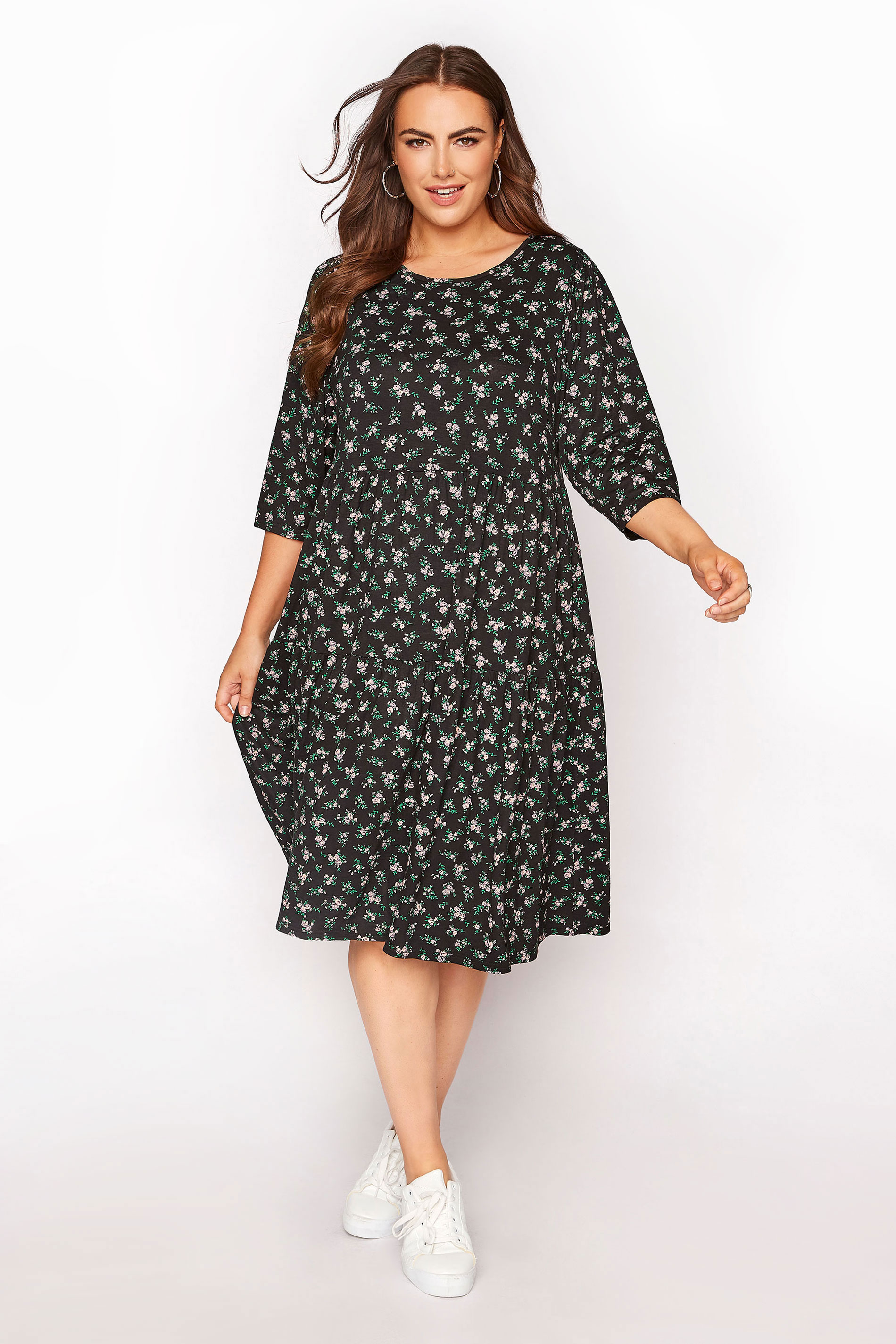 LIMITED COLLECTION Curve Black Floral Smock Midi Dress_A.jpg