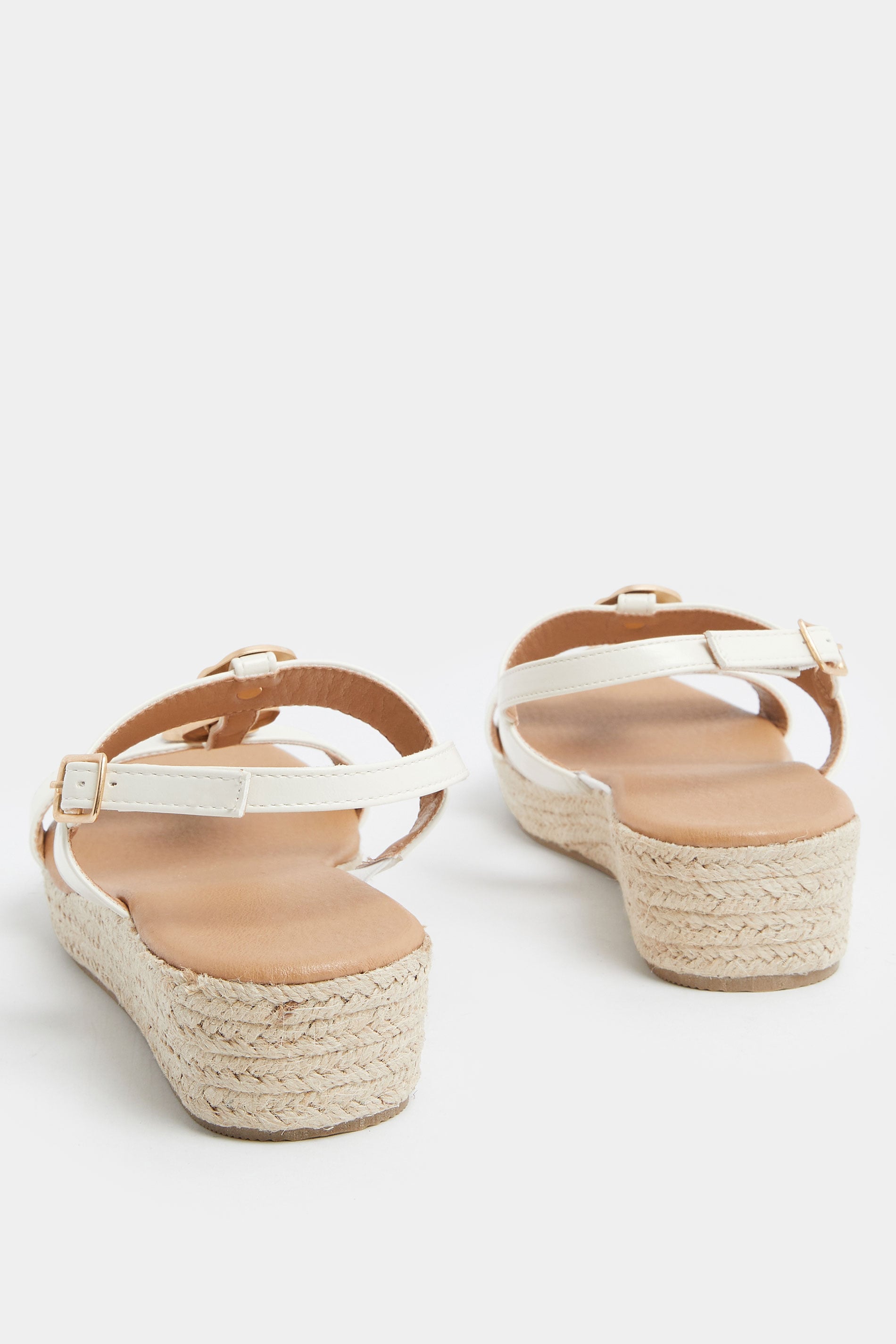 White Hammered Disk Wedge Sandals In Wide E Fit | Yours Clothing 4