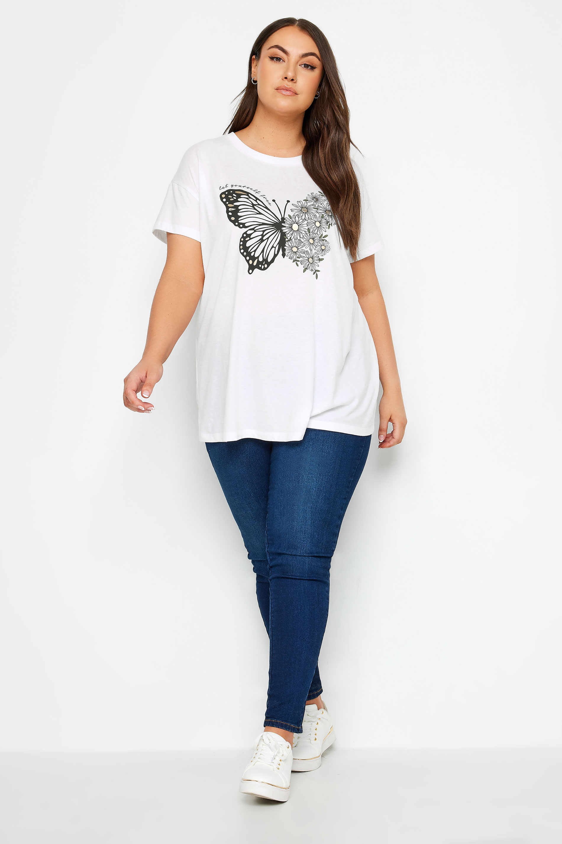 YOURS Plus Size White Floral Butterfly Print T-Shirt | Yours Clothing 2