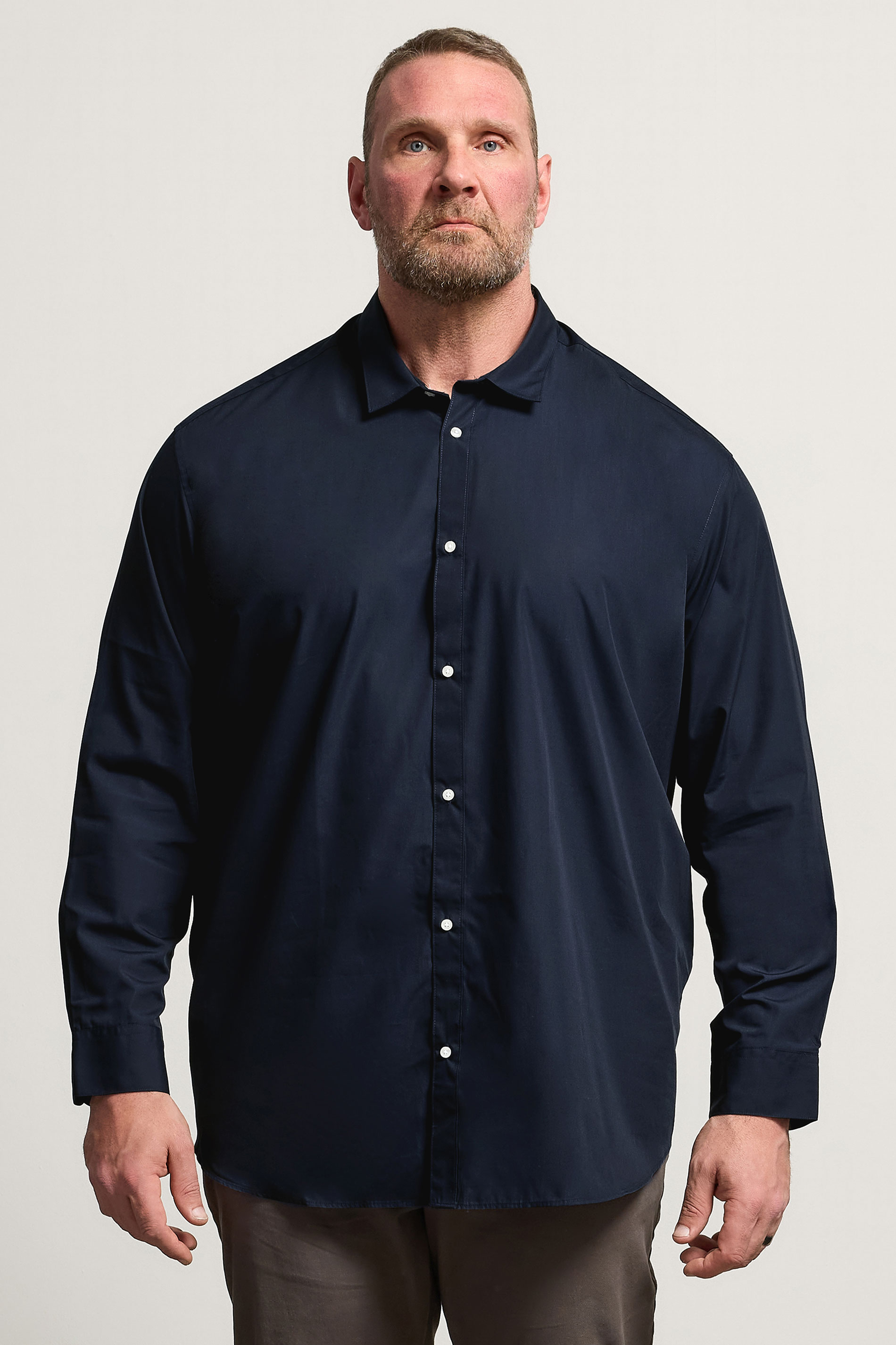 JACK & JONES Big & Tall Navy Blue Long Sleeve Shirt | BadRhino 3