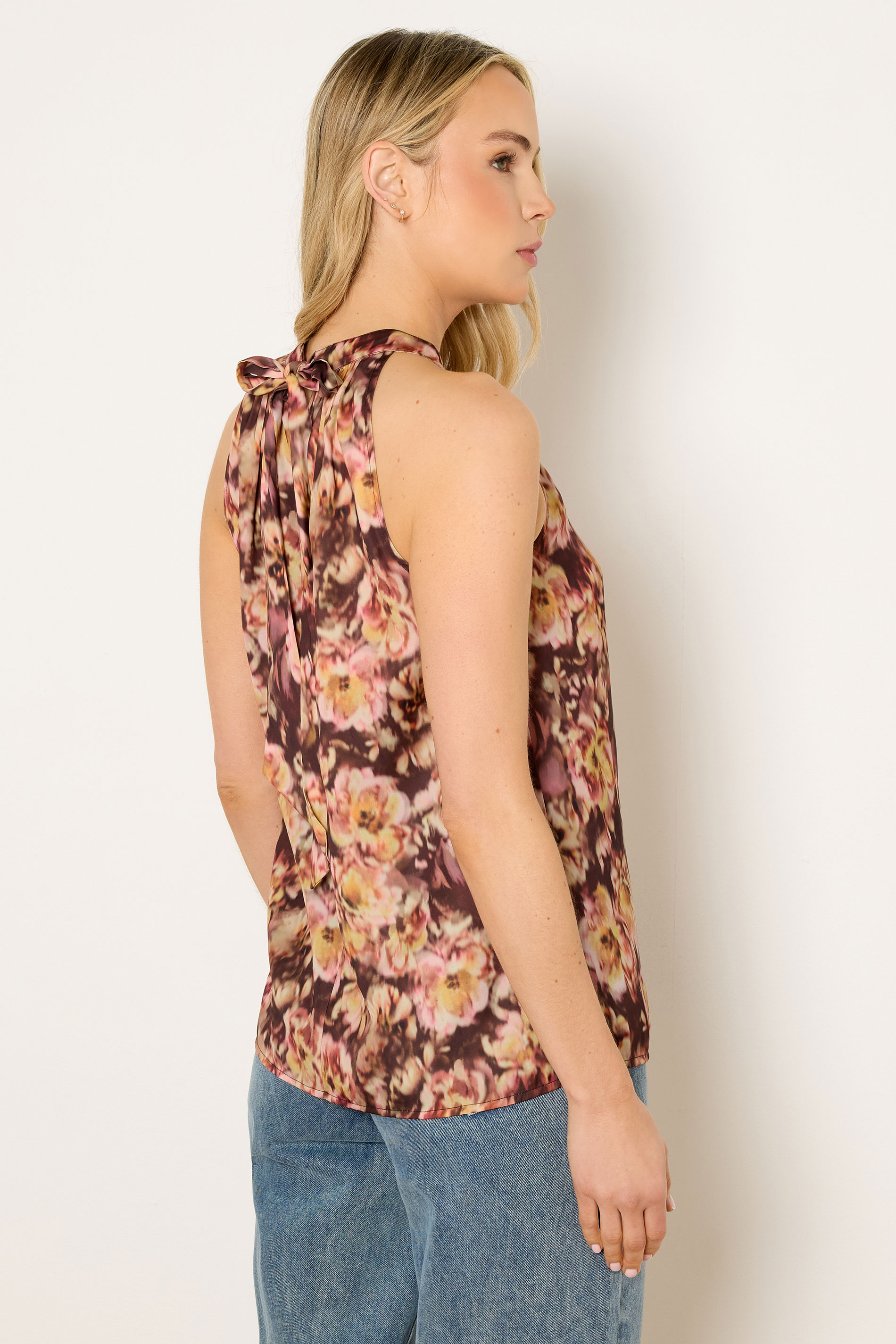 LTS Tall Women's Rust Orange Floral Satin Halterneck Top | Long Tall Sally 2