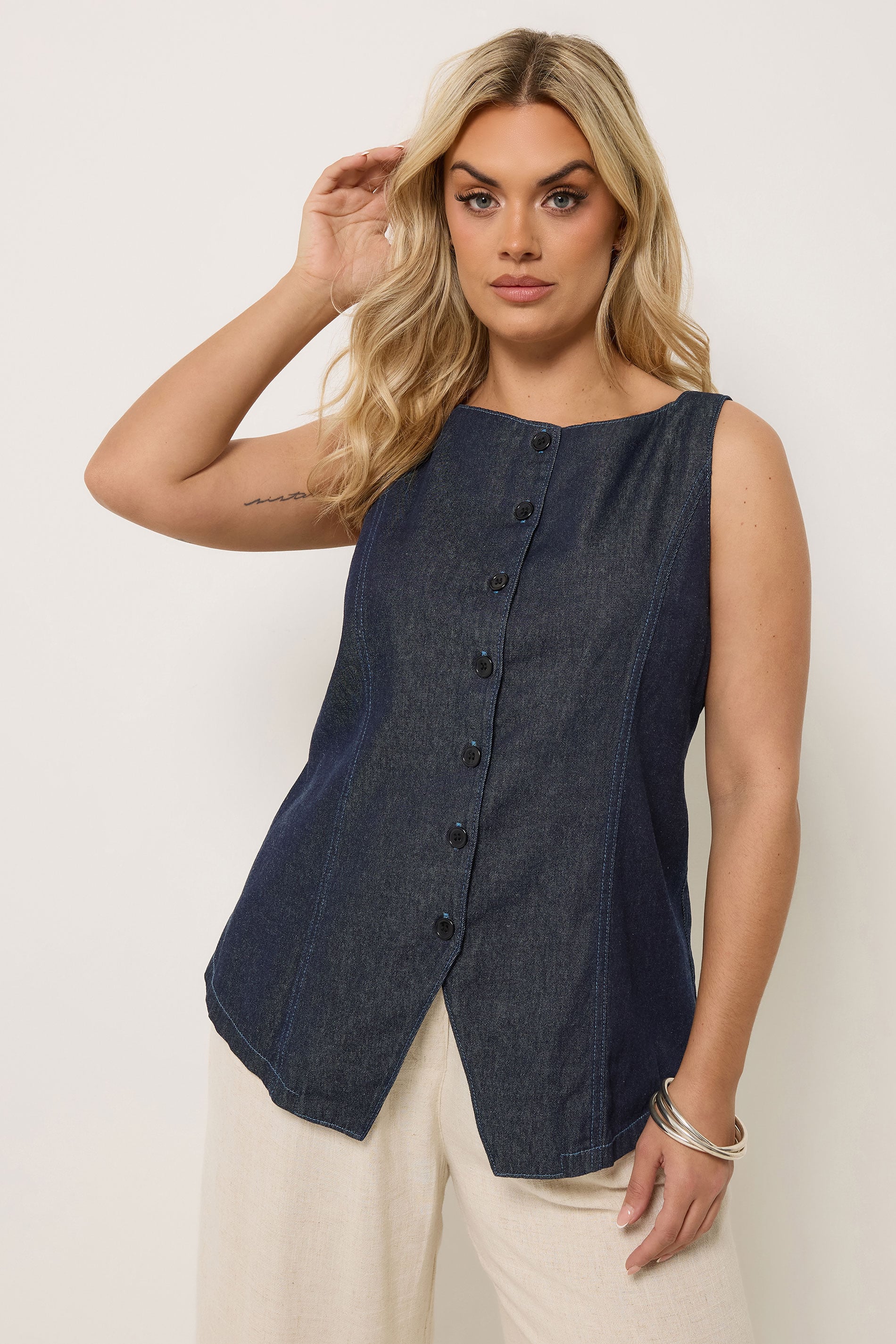 YOURS Plus Size Indigo Blue Denim Waistcoat | Yours Clothing 3