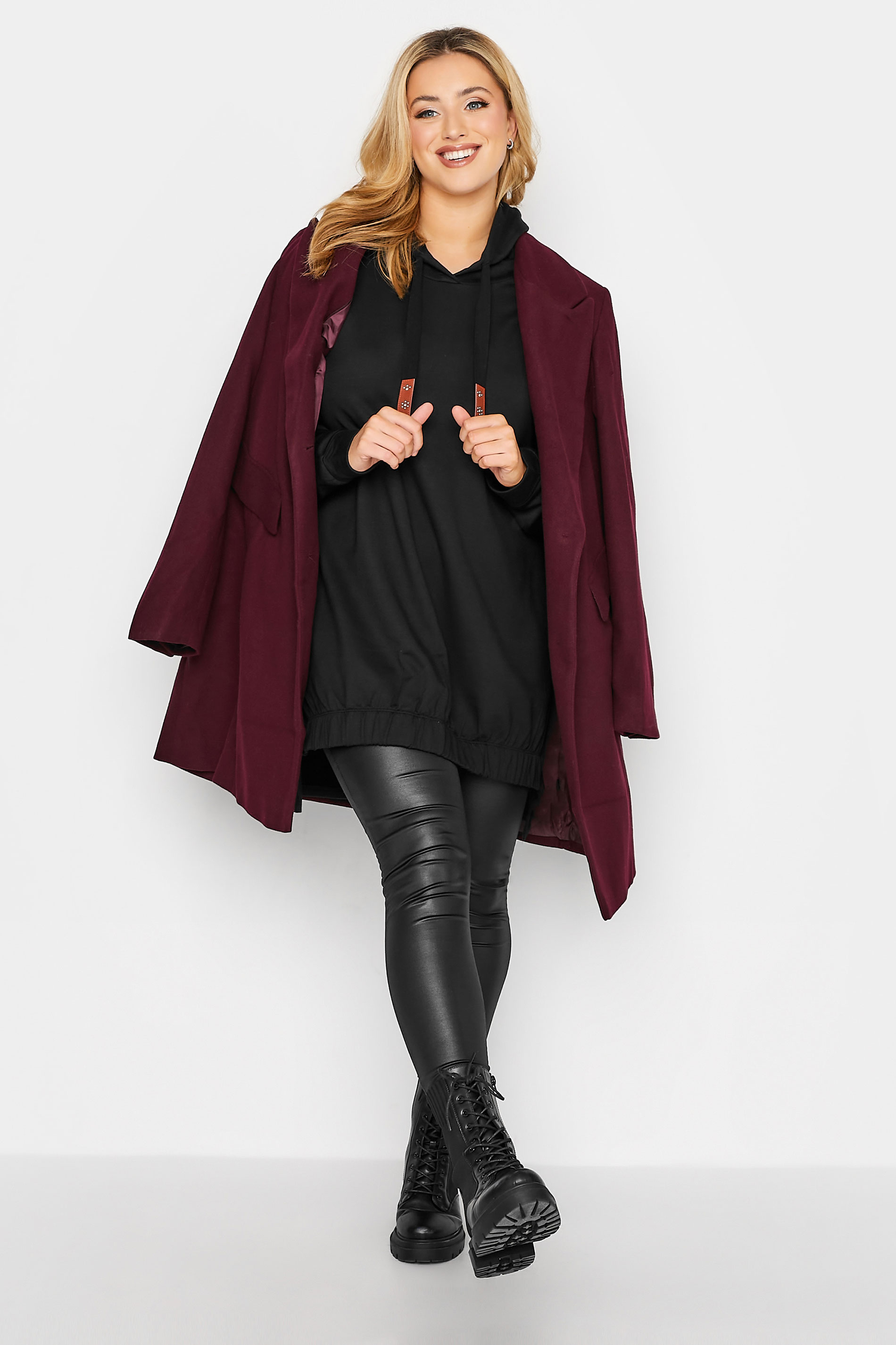 Plus Size Black Embellished Tie Hoodie | Yours Clothing 2