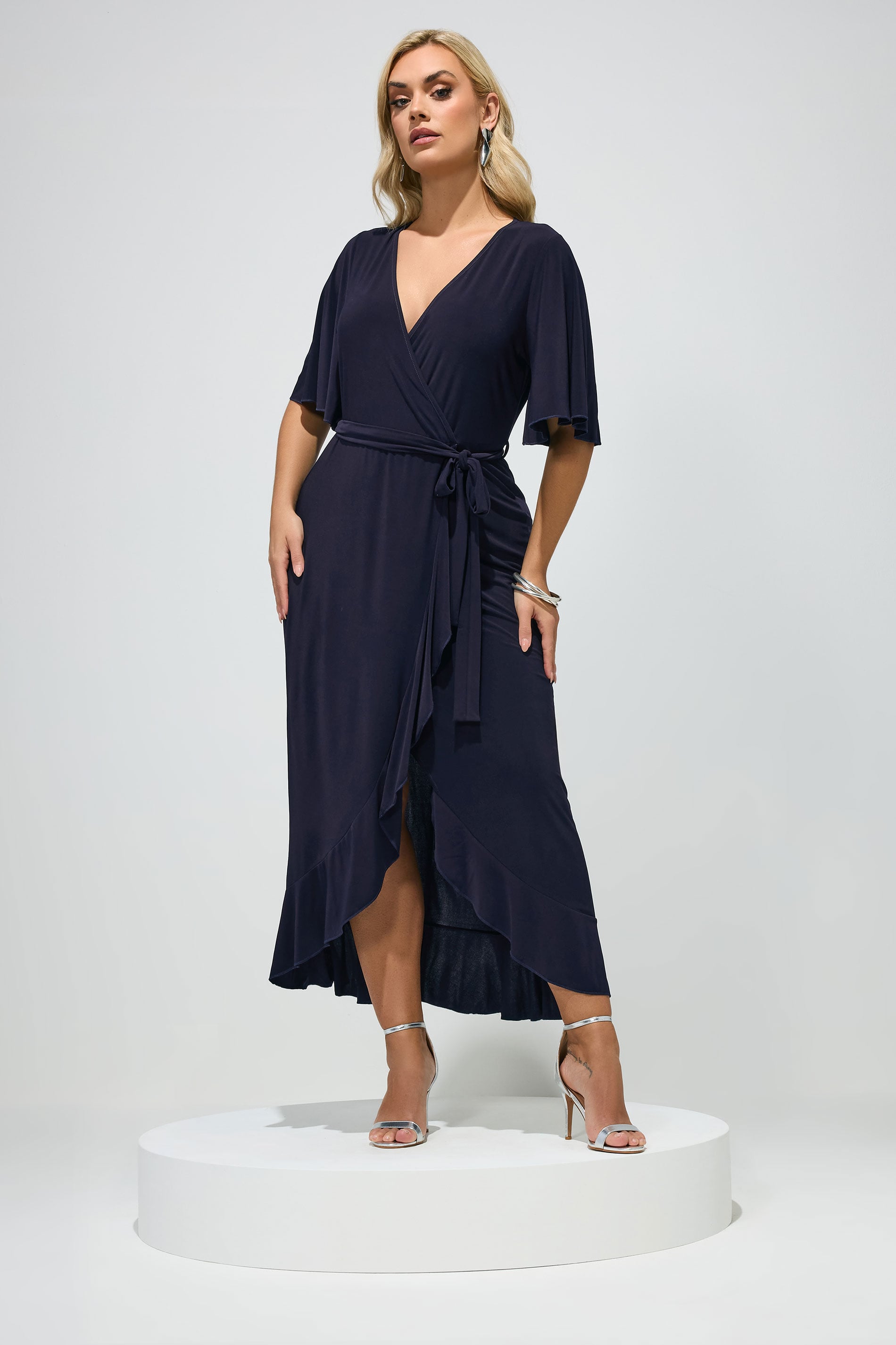 YOURS LONDON Plus Size Navy Blue Wrap Dress | Yours Clothing 1