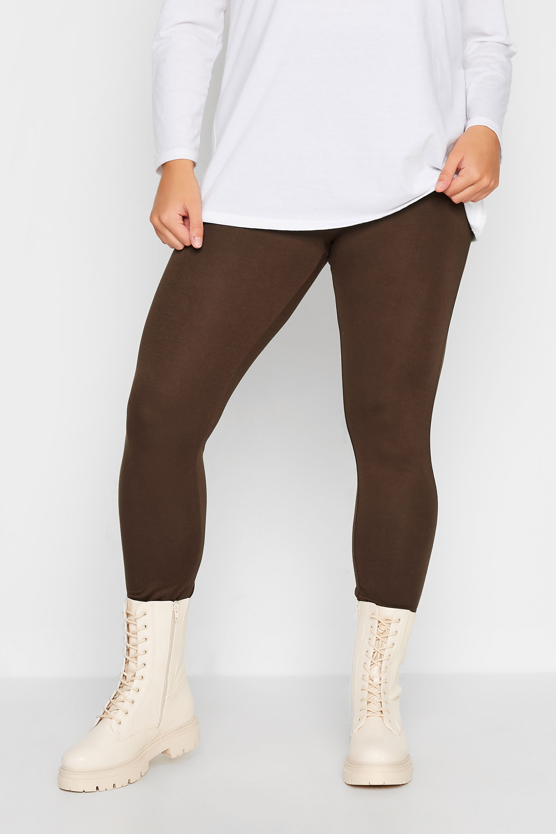 Plus Size Chocolate Brown Soft Touch Stretch Leggings | Yours Clothing 1