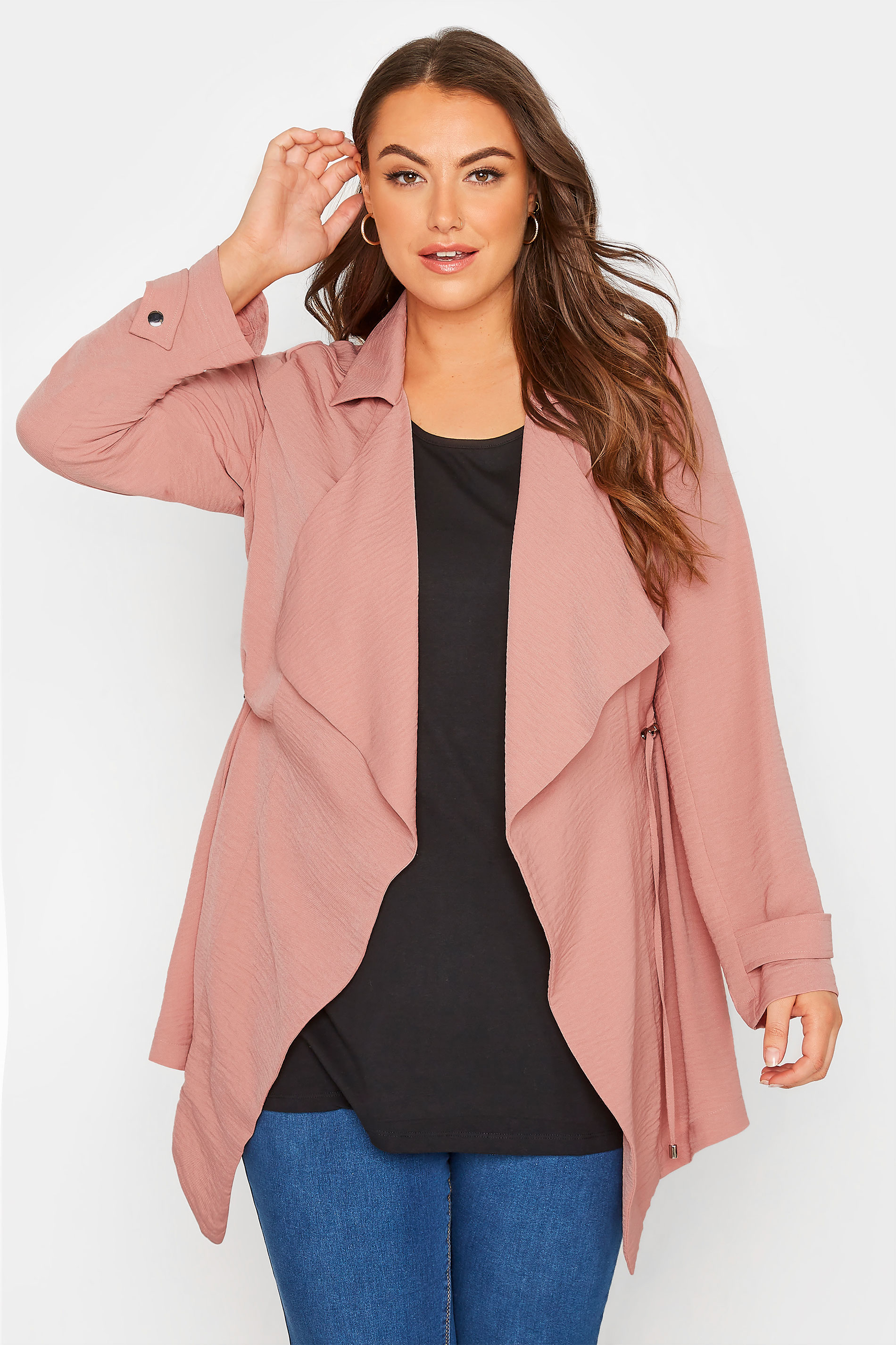 Plus Size Dusky Pink Waterfall Jacket | Yours Clothing 1