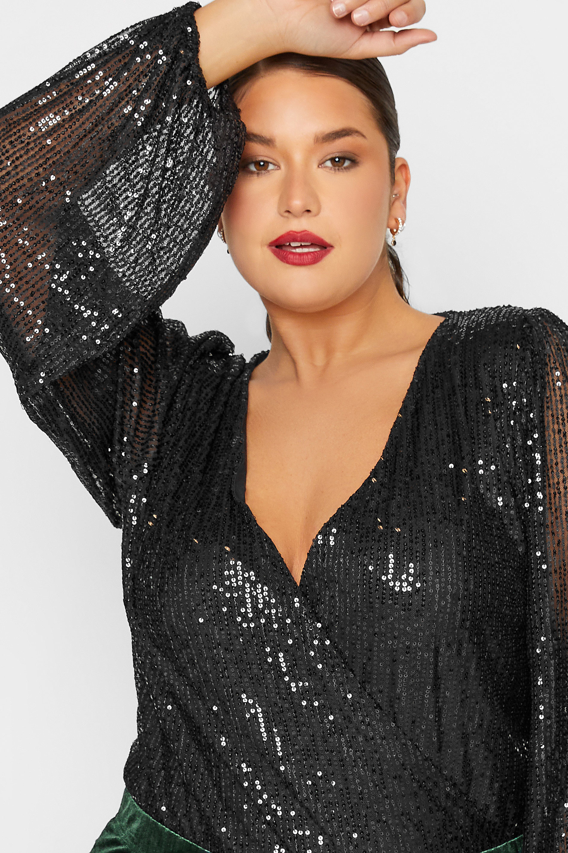 LTS Tall Women's Black Sequin Embellished Bodysuit | Long Tall Sally 3