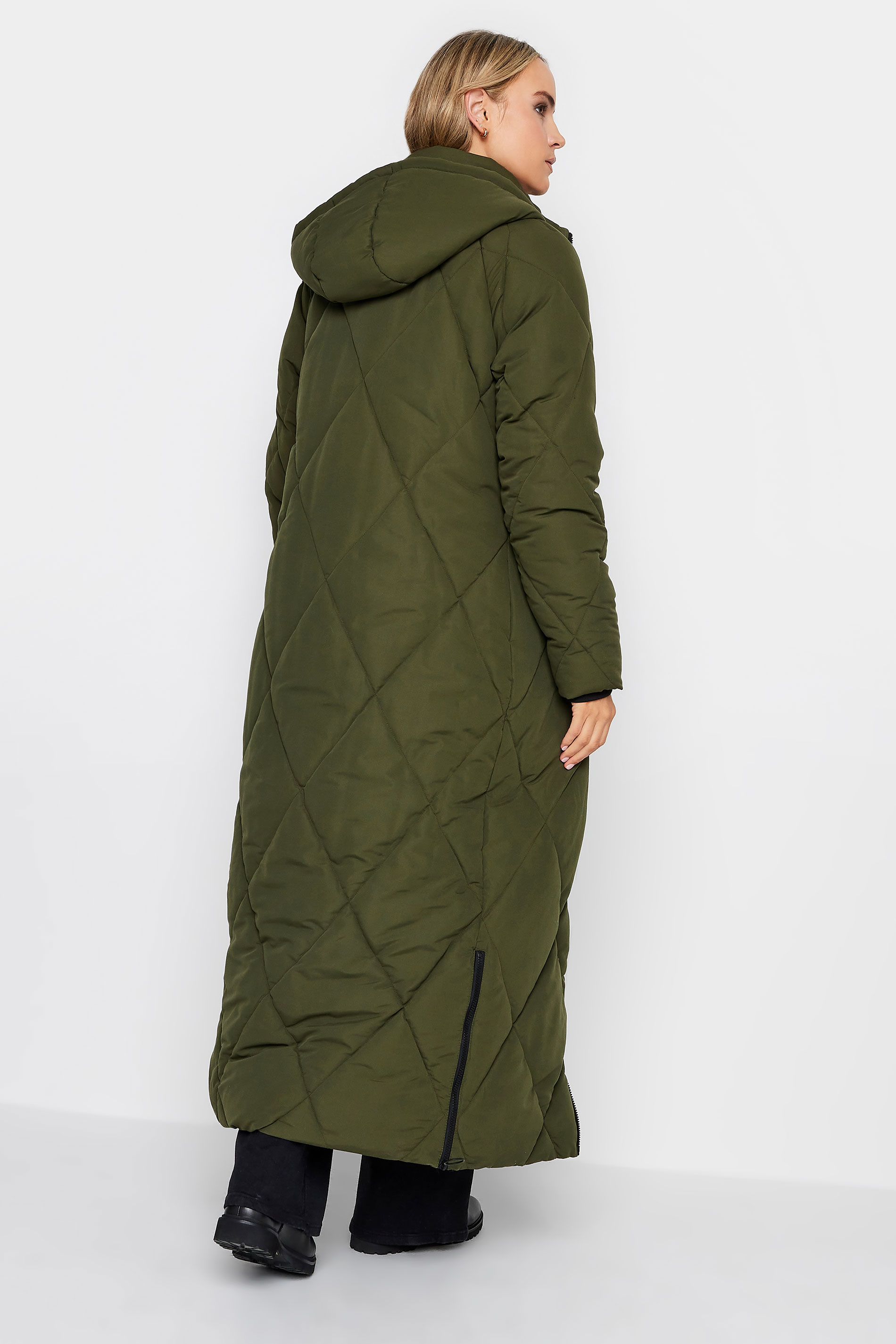 LTS Tall Women's Khaki Green Maxi Puffer Coat | Long Tall Sally 3