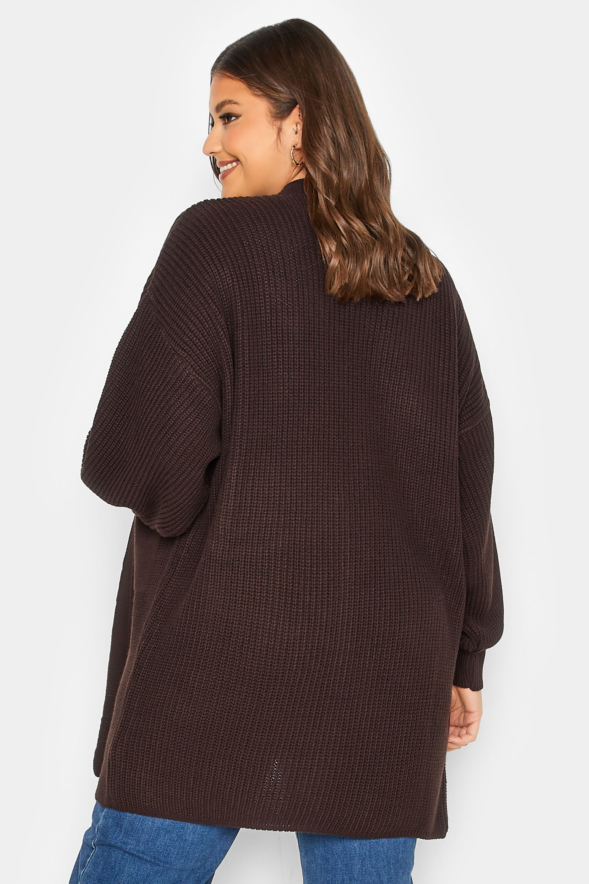 Curve Plus Size Brown Longline Knitted Cardigan | Yours Clothing 3