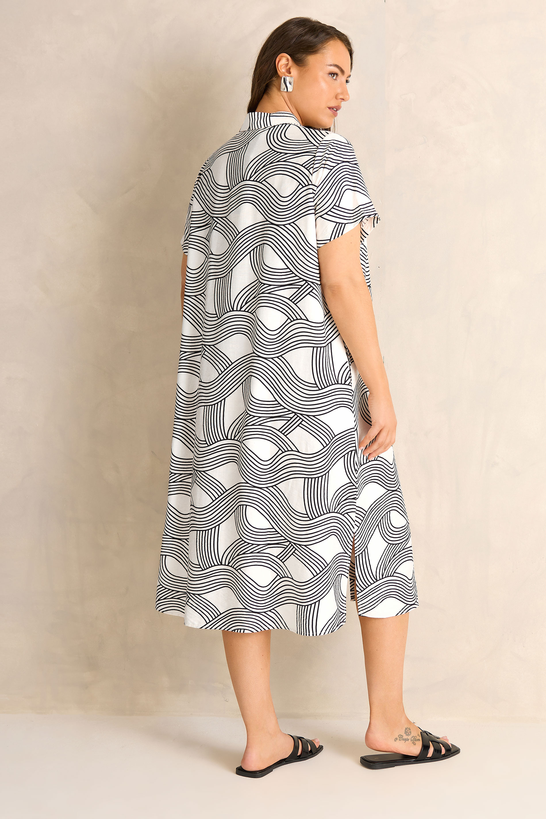 EVANS Plus Size White & Black Linear Shirt Dress | Evans 4
